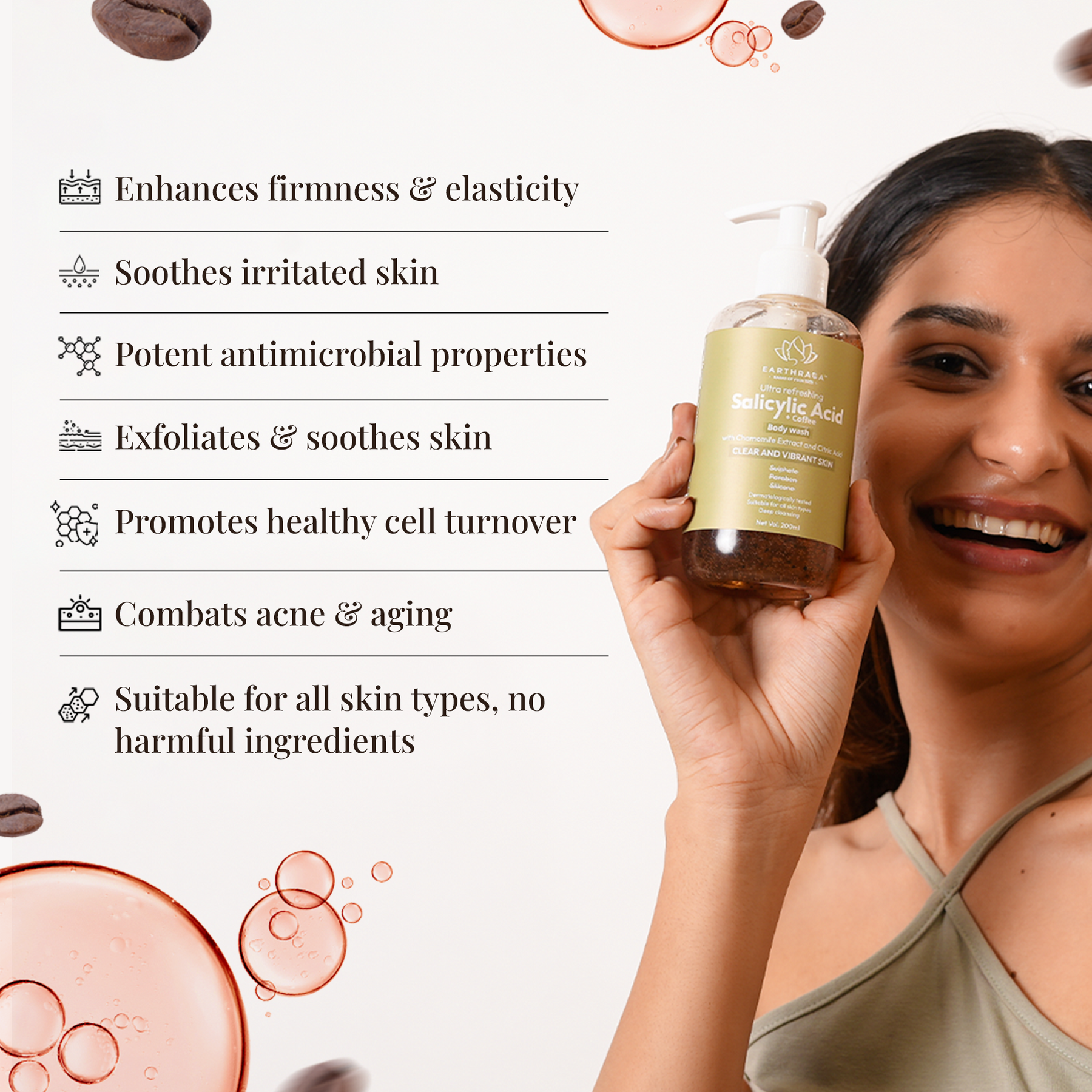 Body Wash Combo - HA+Retinol, Vitamin C and Salicylic Acid + Coffee Body Wash Clears | Clear Clogged Pores Effectively | Makes Skin Tight & Firm | Promotes Even Skin-Tone | Boost Skin Elasticity | Fights Dark Spots | Soothes Sunburn & Redness