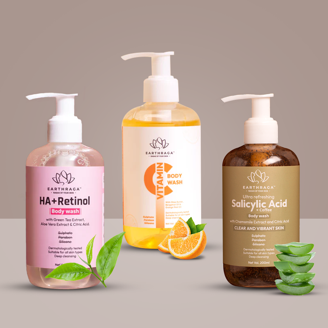 Body Wash Combo - HA+Retinol, Vitamin C and Salicylic Acid + Coffee Body Wash Clears | Clear Clogged Pores Effectively | Makes Skin Tight & Firm | Promotes Even Skin-Tone | Boost Skin Elasticity | Fights Dark Spots | Soothes Sunburn & Redness