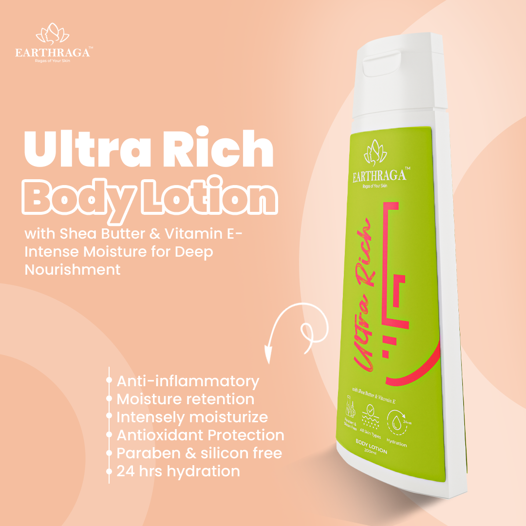 Earthraga Ultra Rich Body Lotion with Shea Butter & Vitamin E - Intense Moisture for Deep Nourishment