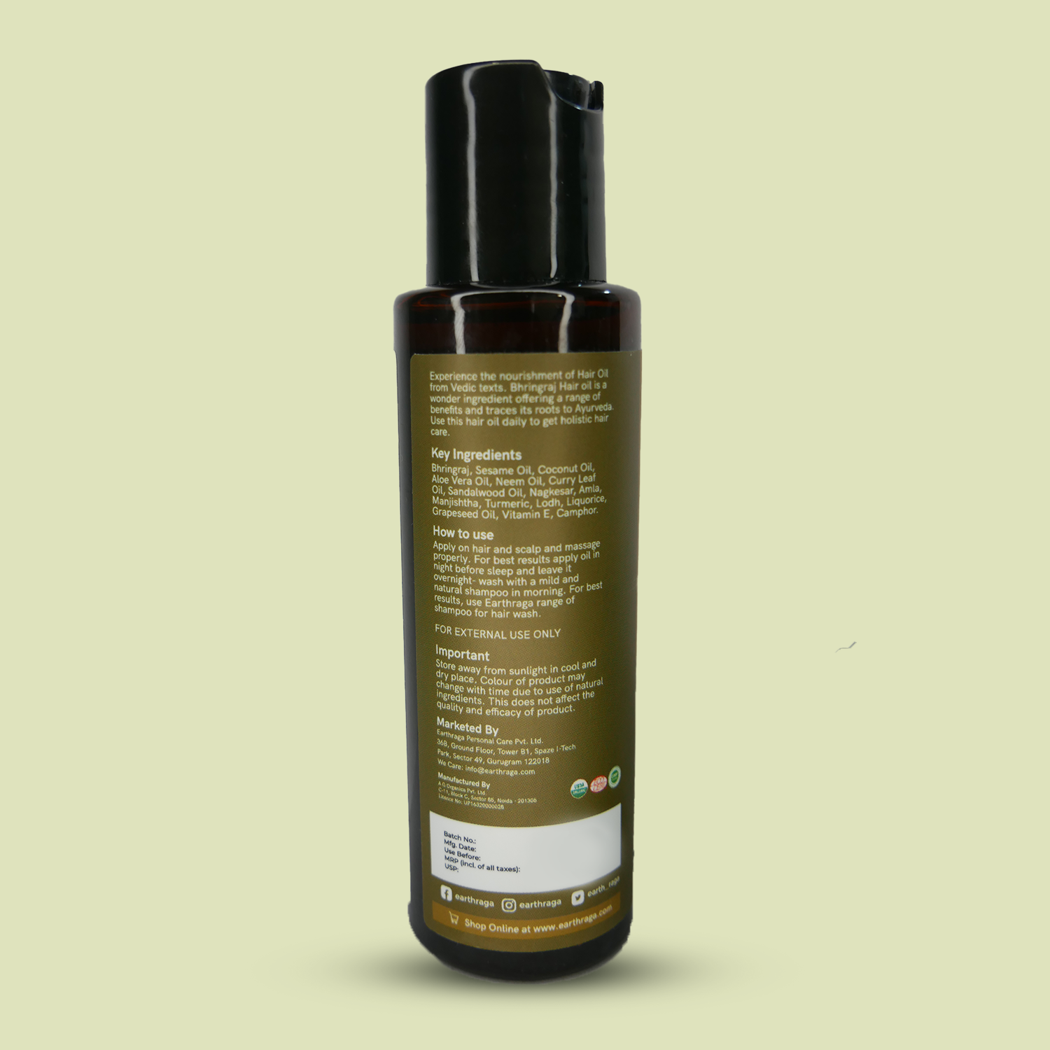 Bhringraj Hair Oil | Reactivates Hair Follicles | Enhances Hair Volume | Boosts Blood Circulation In Scalp | 100ml
