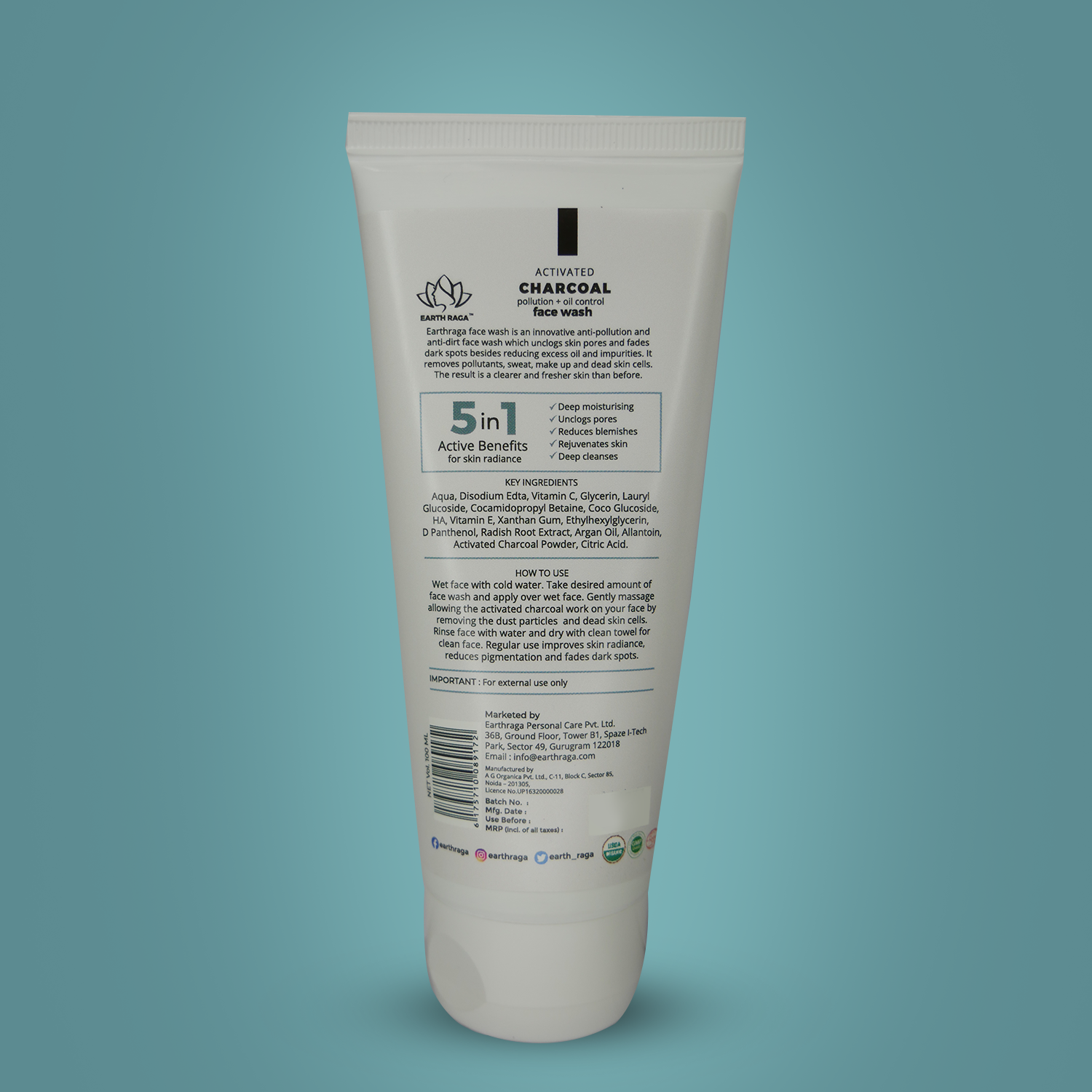 Activated Charcoal Facewash | Removes Impurities & Dead Skin Cells | Controls Excess Oil | 100ml