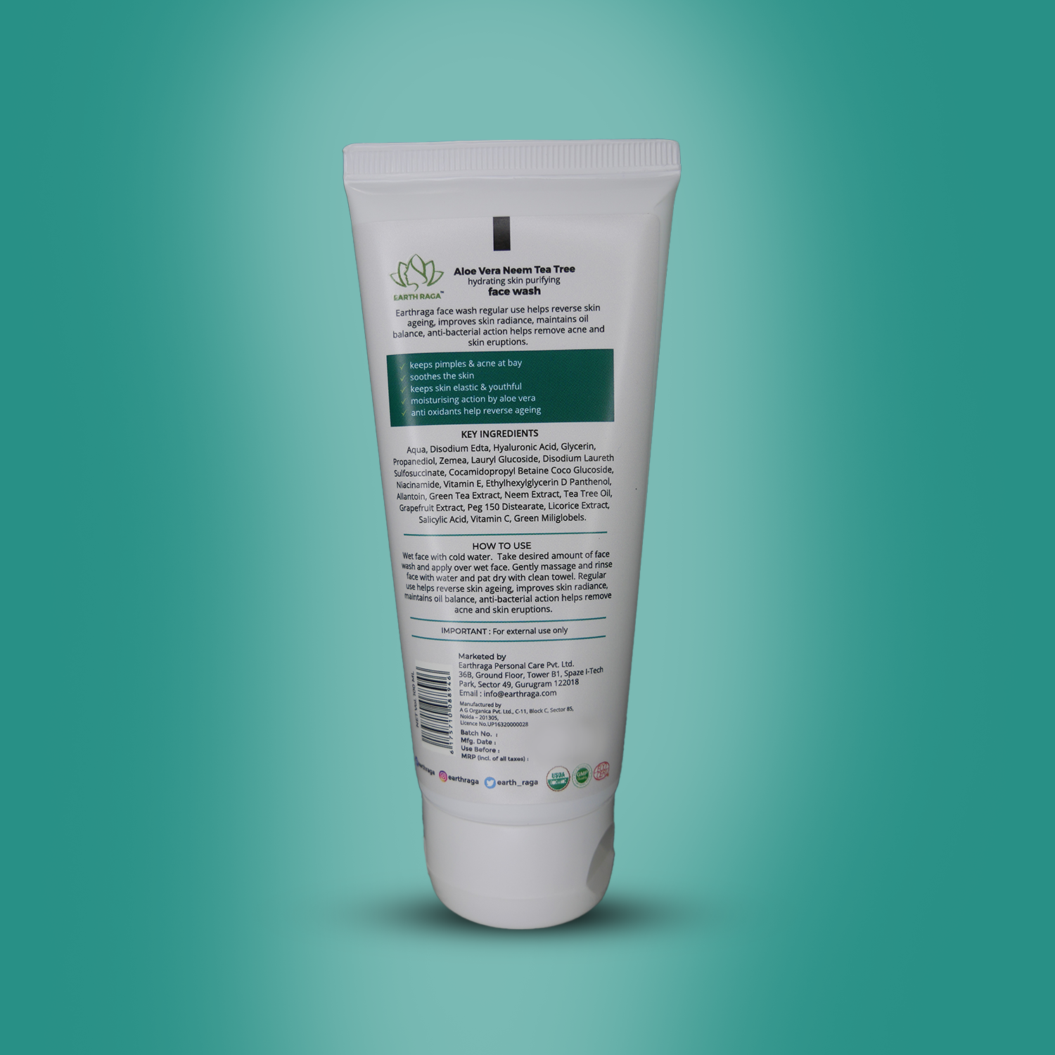 Aloe Vera Neem Tea Tree Face Wash | Cleanse Pores Deeply | Treats Acne & Blemishes | Anti-Inflammatory | 100ml