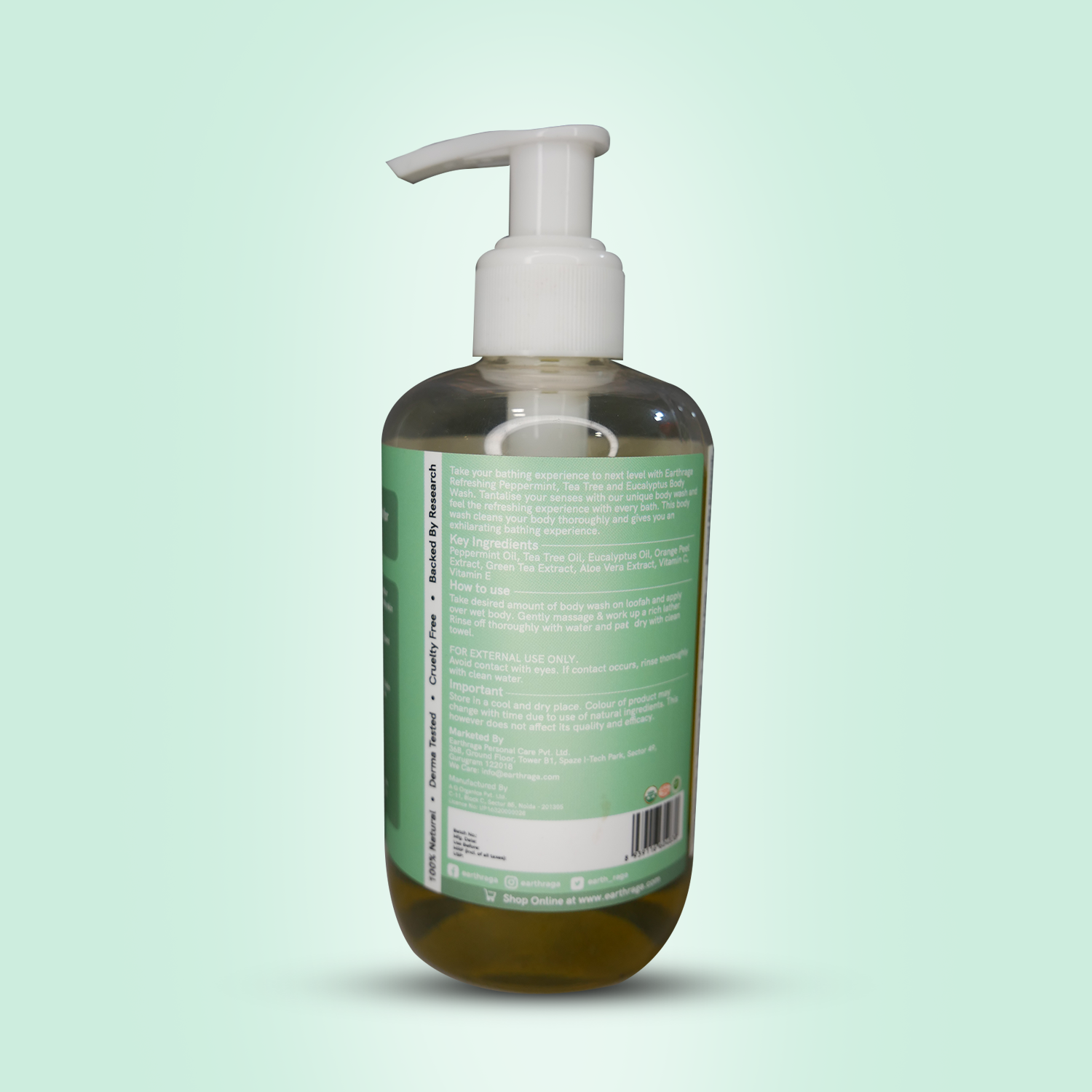 Refreshing Peppermint, Tea Tree and Eucalyptus Body Wash | Cleanses Blocked Pores | Promotes Skin Lightening | Antibacterial & Antiseptic | 200 ml