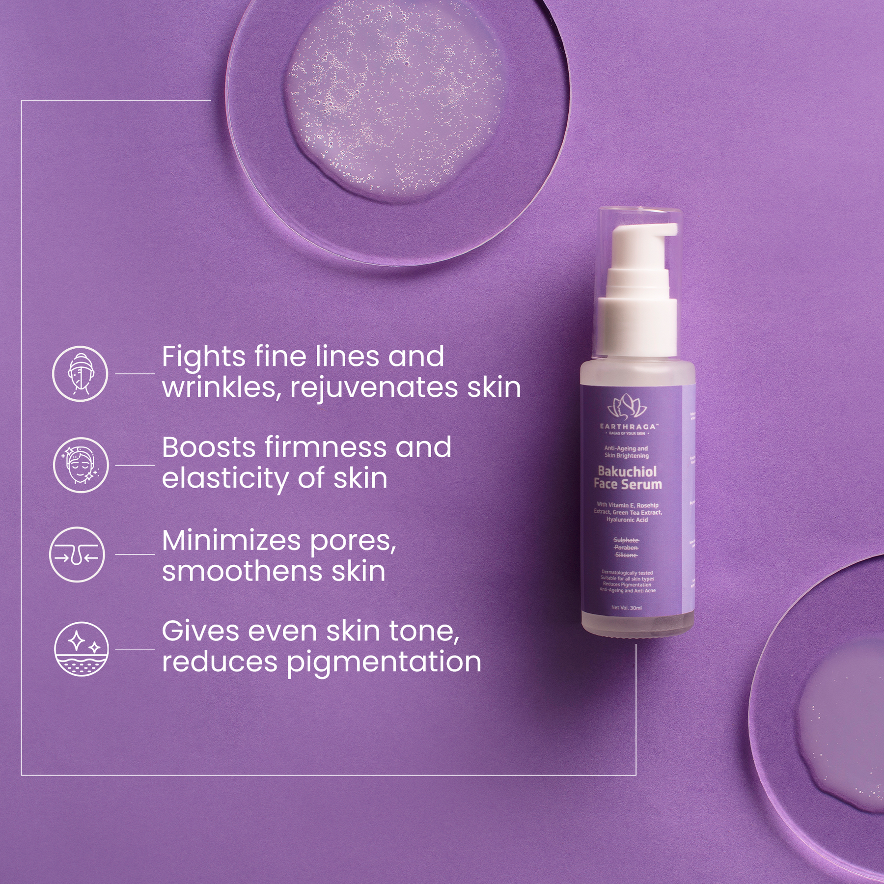 Bakuchiol Face Serum | Treats Fine Lines & Wrinkles | Repairs Skin | Minimizes Pores | Reduces Pigmentation | 30ml