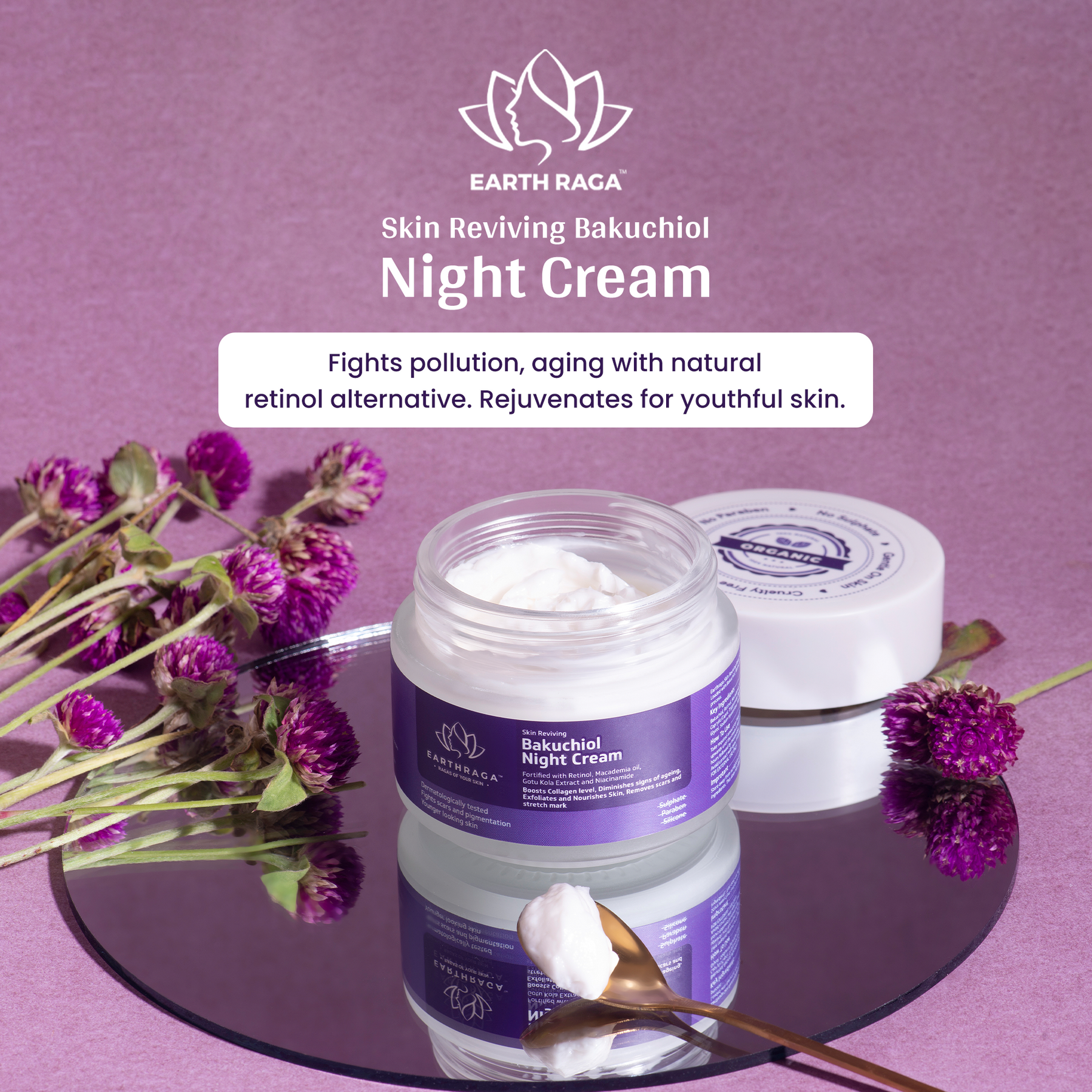 Skin Reviving Bakuchiol Night Cream | Exfoliates & Nourishes Skin | Minimizes Scars & Stretch Marks | Rich In Antioxidants | 100gm