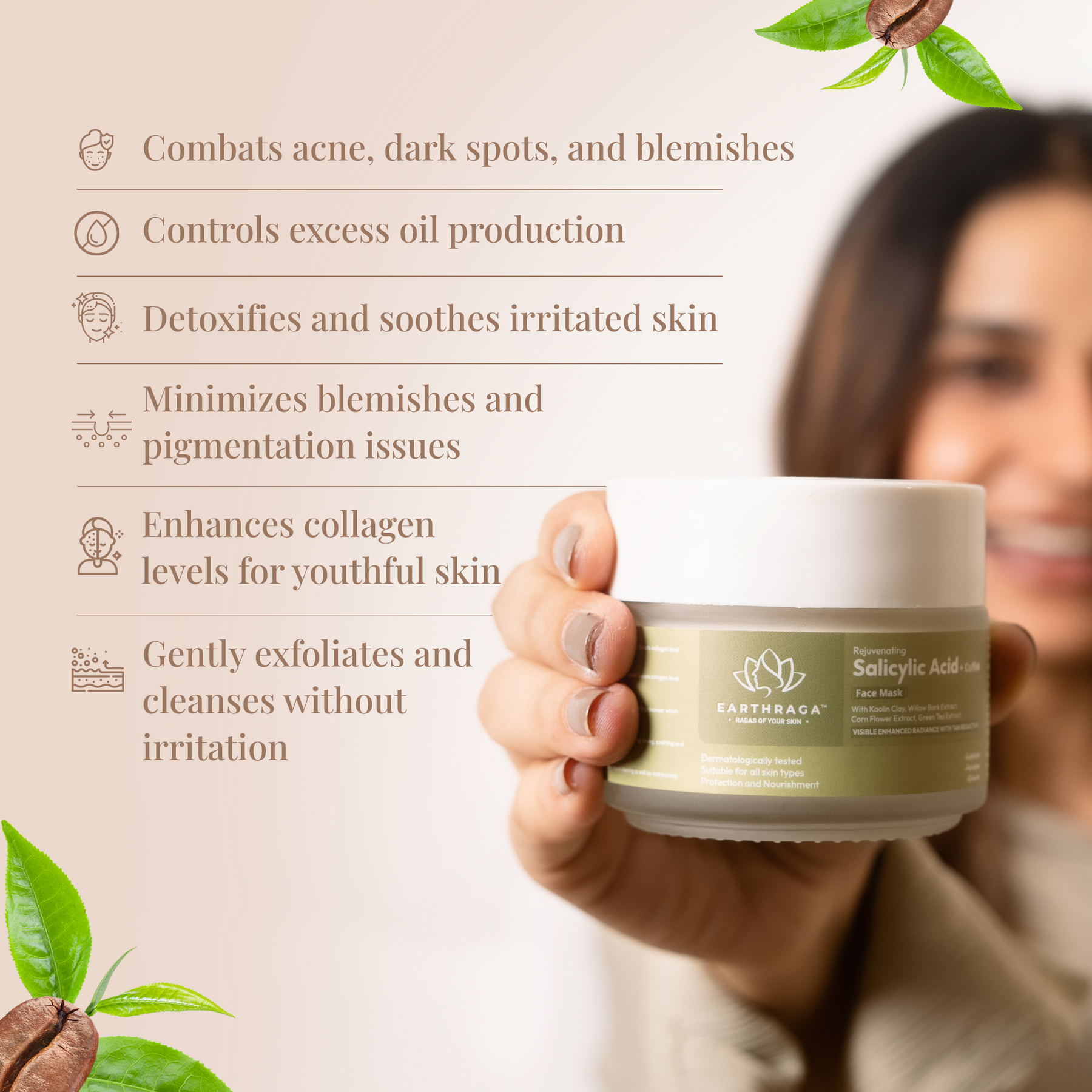 Rejuvenating Salicylic Acid + Coffee Face Mask | Removes Dead Skin Cells | Fades Acne & Blemishes | 100gm