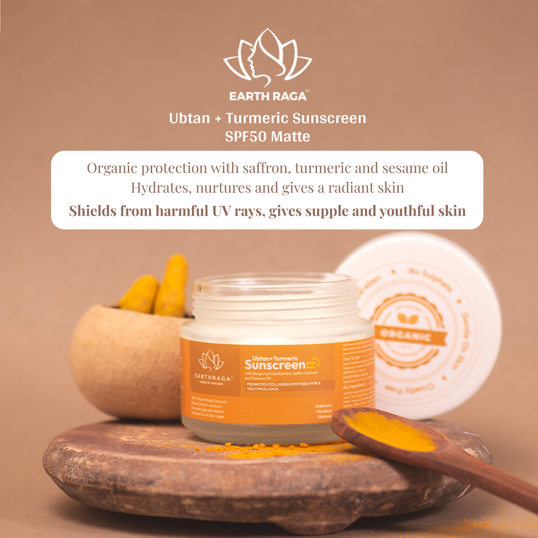 Ubtan + Turmeric Sunscreen SPF50 Matte | Provides Barrier Against Sun Damage | Delays Skin Ageing | Treats Acne & Blemishes | 100ml