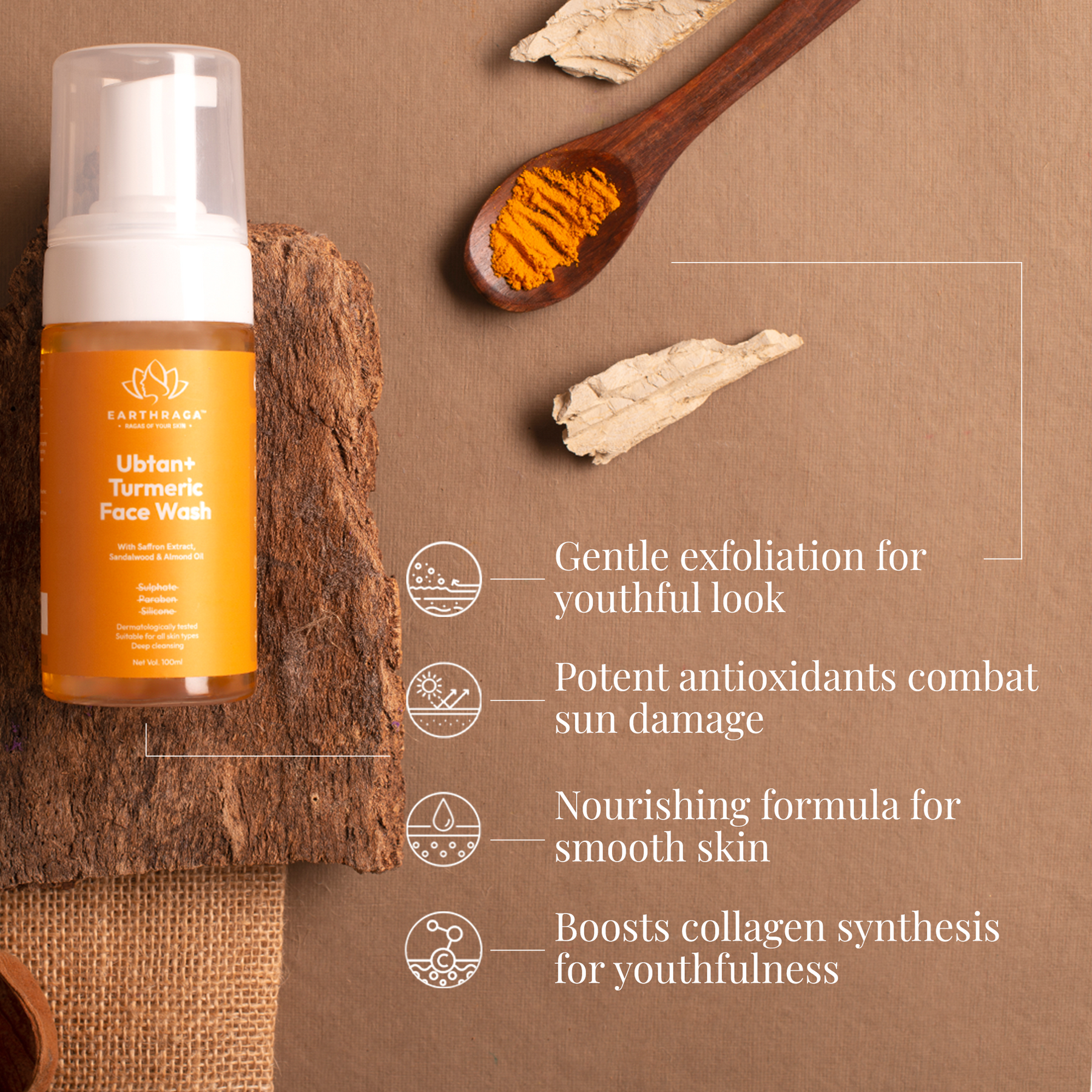 Ubtan + Turmeric Foaming Face Wash | Deep Cleansing & Skin Brightening | Treats Blemishes & Pigmentation | 100ml