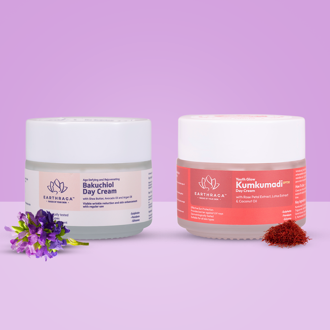Day Cream Combo- Age Defying and Rejuvinating Bakuchiol Day Cream + Youth Glow Kumkumadi Day Cream