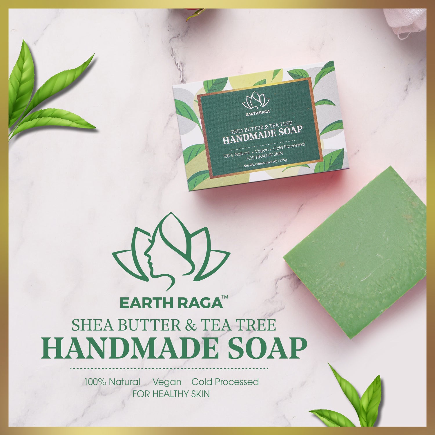 Pack of 4 Cold Pressed Soaps |Shea Butter & Tea Tree Soap | Shea Butter & Lavender Soap | Shea Butter and Rose Soap 125gms | Shea Butter & Cinnamon Soap | 500 gms (4 X 125 Gms )