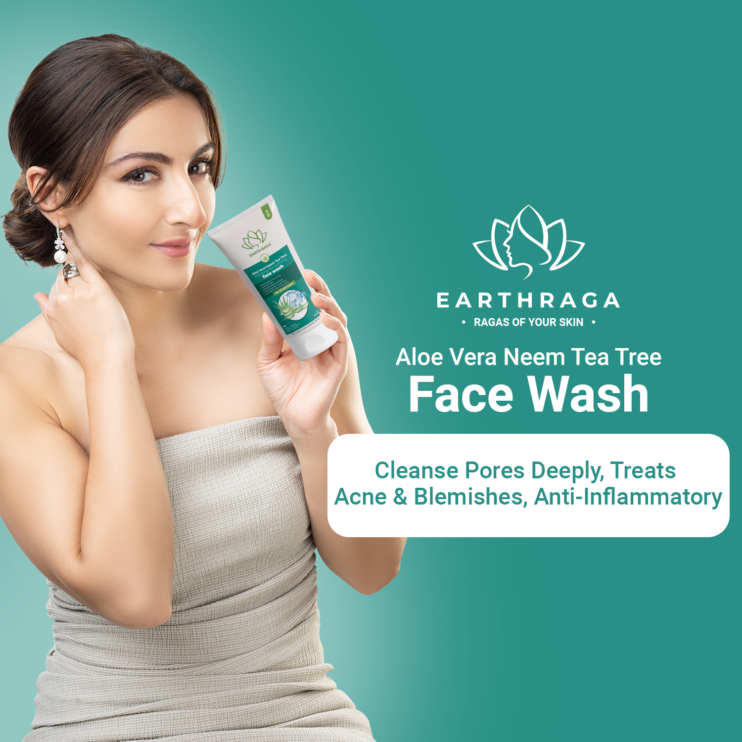 Aloe Vera Neem Tea Tree Face Wash | Cleanse Pores Deeply | Treats Acne & Blemishes | Anti-Inflammatory | 100ml