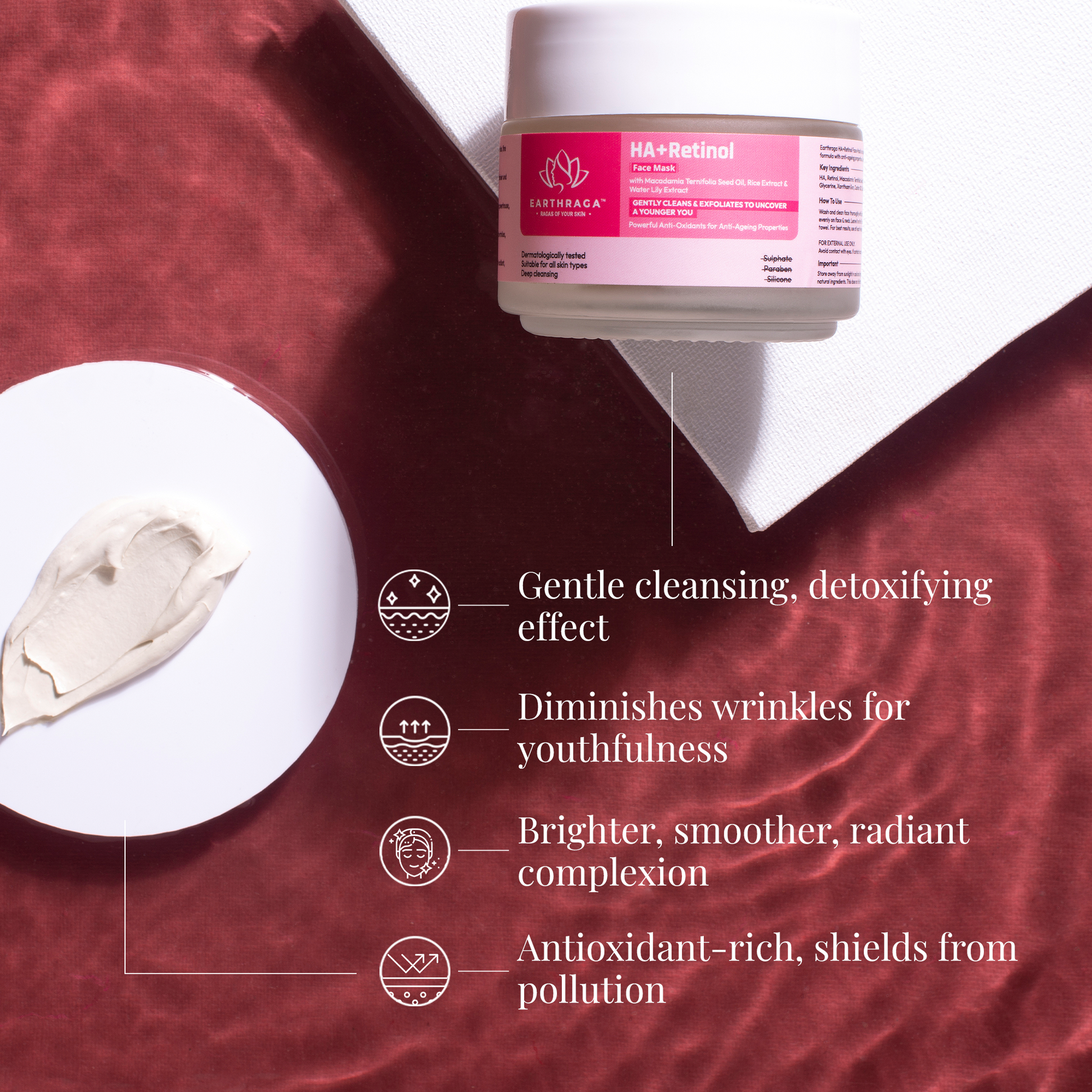 HA + Retinol Face Mask | Reduces Fine Lines & Wrinkles | Boosts Collagen Production | Clears Skin Texture | 100gm