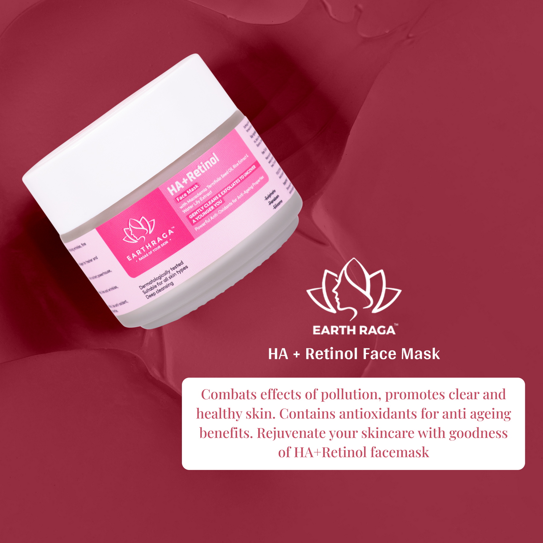 HA + Retinol Face Mask | Reduces Fine Lines & Wrinkles | Boosts Collagen Production | Clears Skin Texture | 100gm