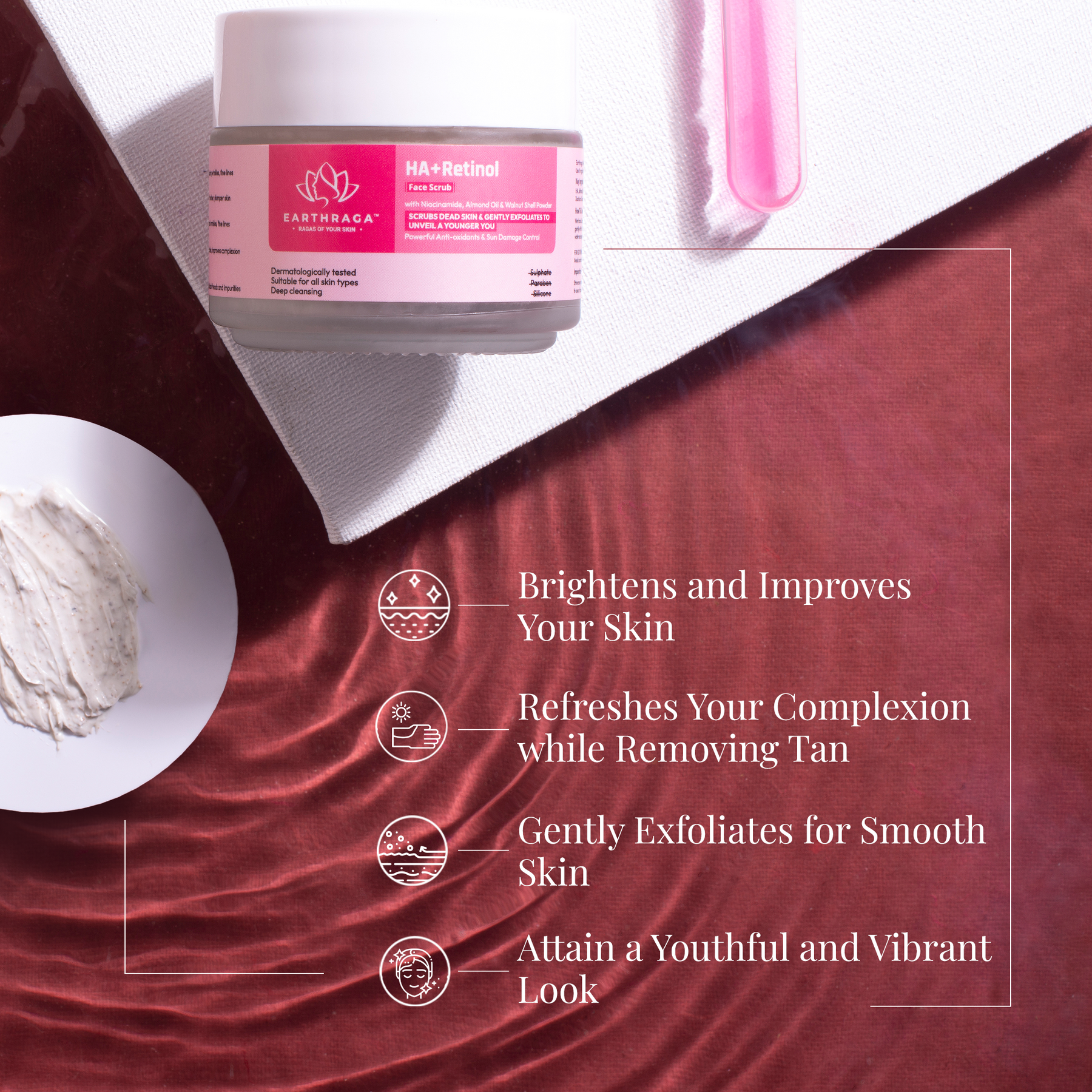 HA + Retinol Face Scrub | Clears Clogged Pores | Fades Wrinkles | Brightens Skin | Removes Tan | 100ml