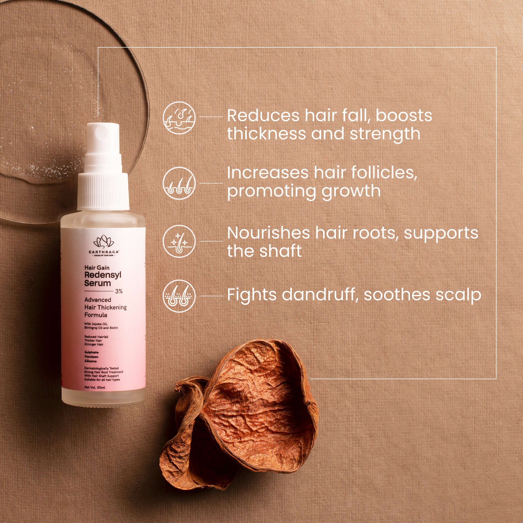 Hair Gain Redensyl Serum | Reduces Hair Fall | Fights Dandruff | Stimulates Hair Growth | Increases Hair Density | 50ml