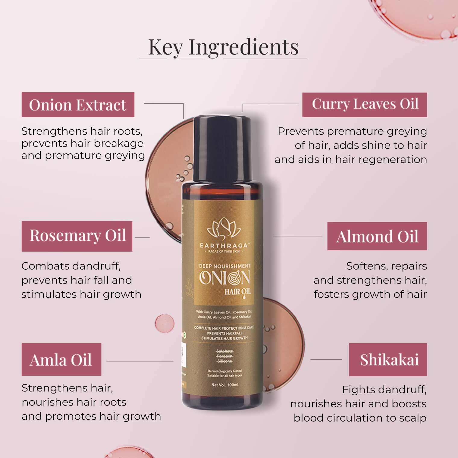 Deep Nourishment Onion Hair Oil | Strengthens Hair Roots & Prevents Hair Fall | Antimicrobial | Adds Shine To Hair | 100ml