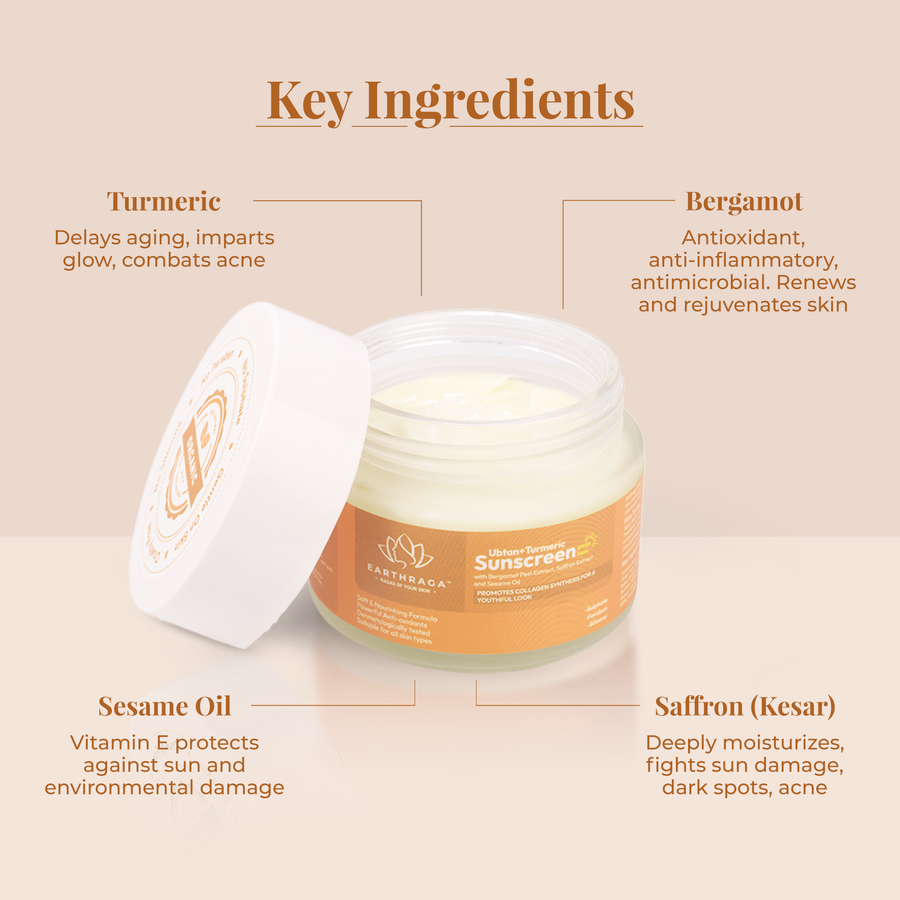 Ubtan + Turmeric Sunscreen SPF50 Matte | Provides Barrier Against Sun Damage | Delays Skin Ageing | Treats Acne & Blemishes | 100ml