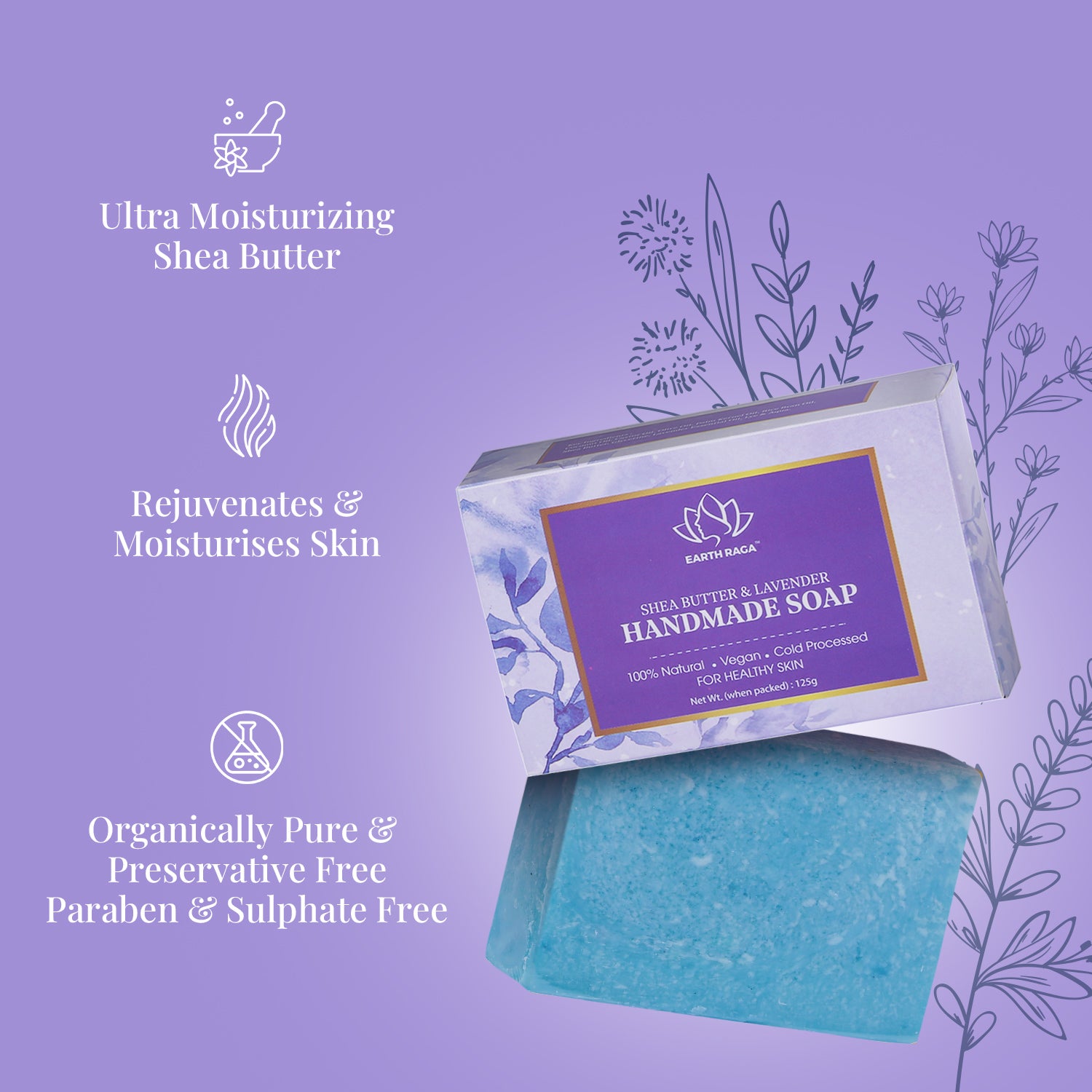 Pack of 3 Cold Pressed Soaps |Shea Butter & Tea Tree Soap | Shea Butter & Lavender Soap | Shea Butter & Cinnamon Soap | 375 gms (3 X 125 Gms )