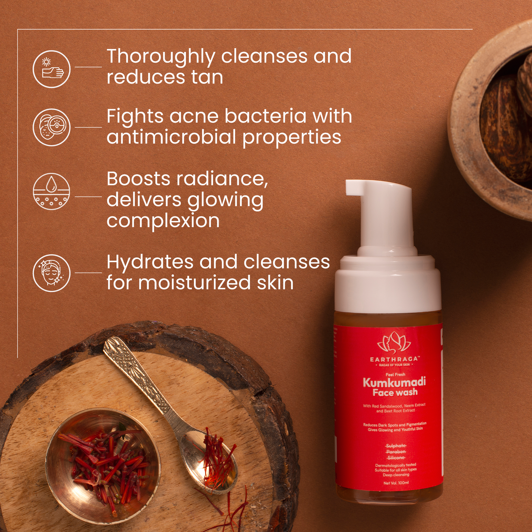 Feel Fresh Kumkumadi Foaming Face Wash | Hydrates & Moisturizes | Reduces Tan | Boosts Skin Radiance | 100ml