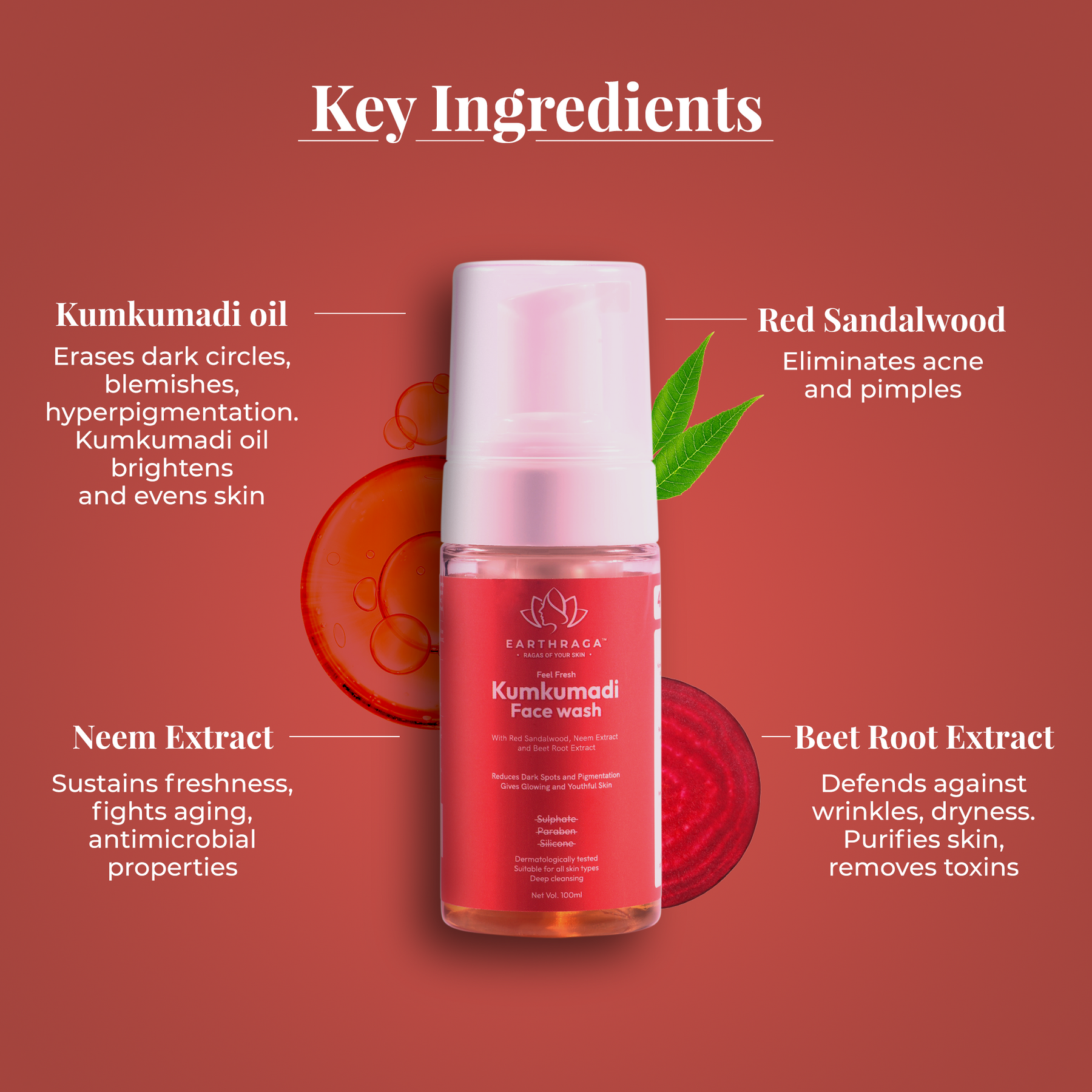 Feel Fresh Kumkumadi Foaming Face Wash | Hydrates & Moisturizes | Reduces Tan | Boosts Skin Radiance | 100ml