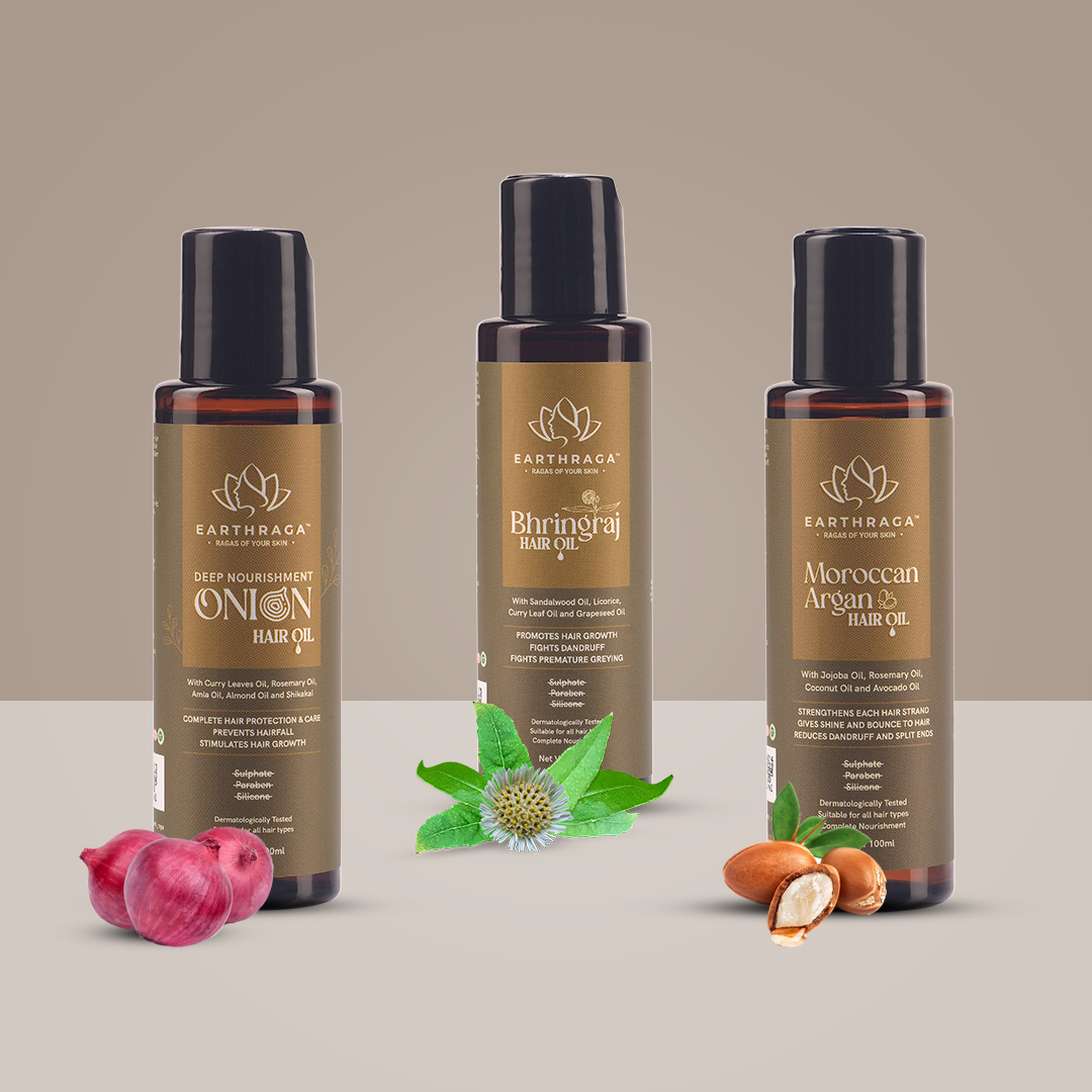 Hair Oil Combo- Onion, Bhringraj and Moroccan Argan Hair Oil - | Strengthens Hair Roots & Prevents Hair Fall | Adds Shine To Hair | Reactivates Hair Follicles | Enhances Hair Volume | Deeply Nourishes Hair Roots | Effective For Frizzy & Brittle Hair |