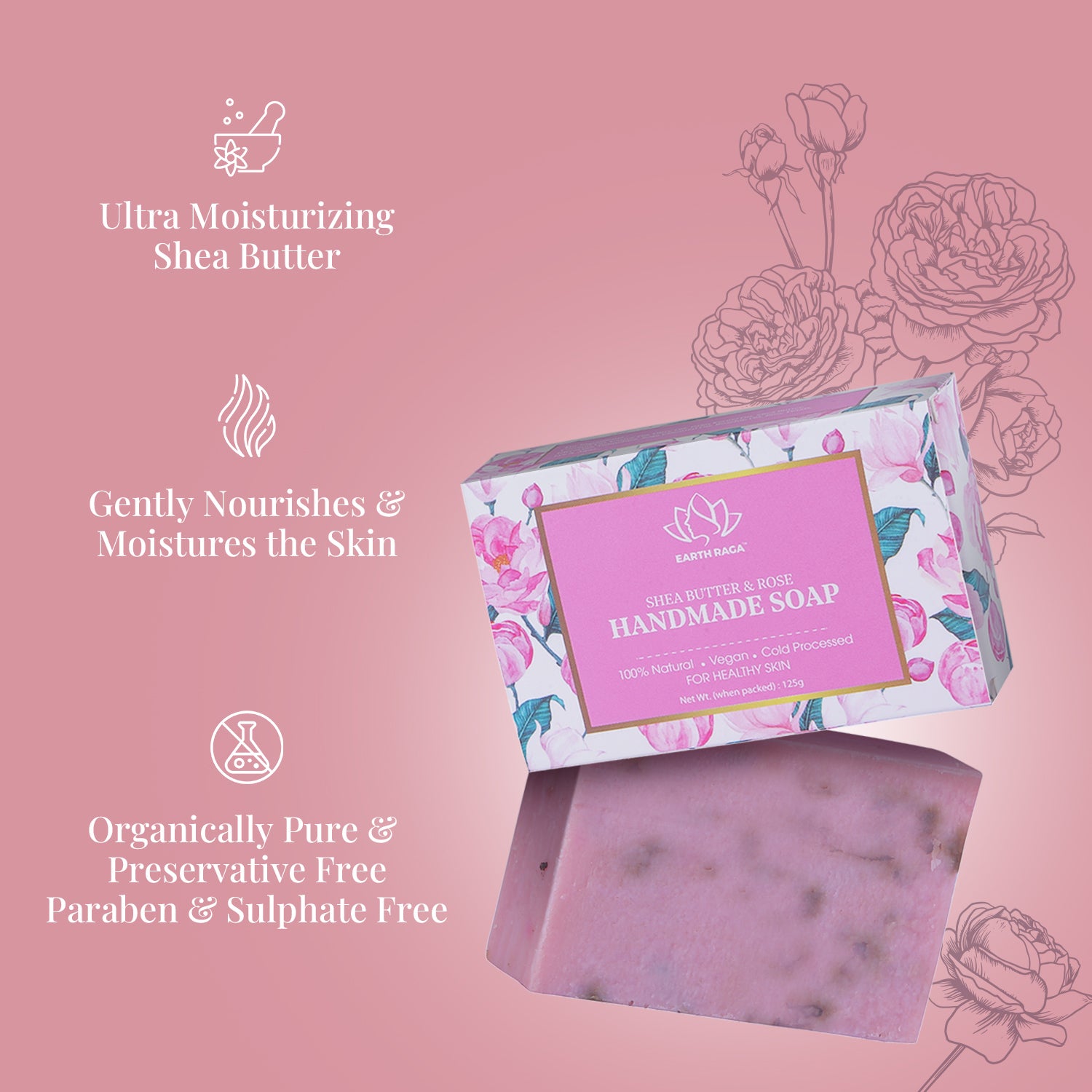 Pack of 3 Cold Pressed Soaps | Shea Butter & Lavender Soap | Shea Butter and Rose Soap | Shea Butter & Cinnamon Soap | 375 gms (3 X 125 Gms )