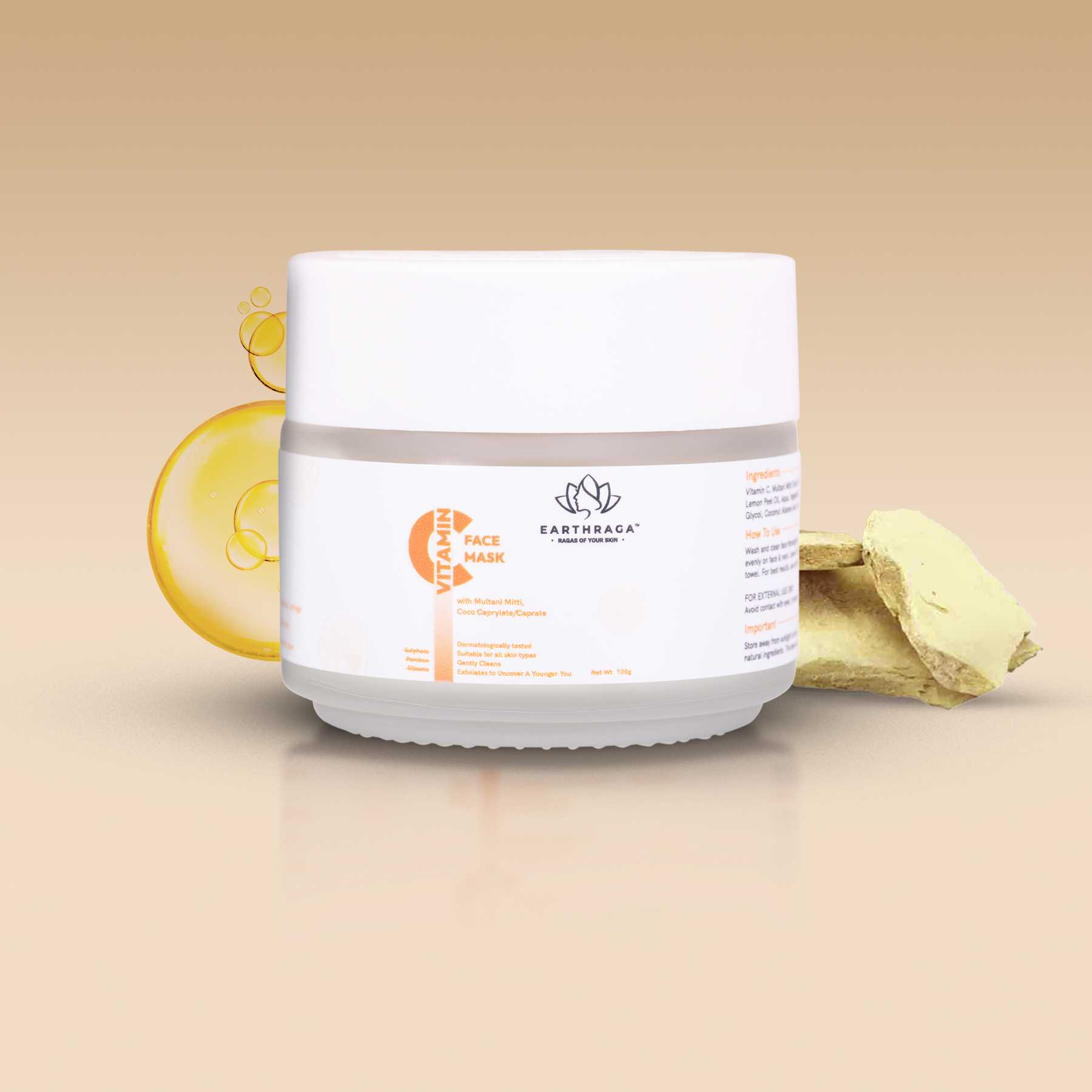 Vitamin C Face Mask | Imparts Radiant Glow | Antimicrobial & Detoxyfying | Absorbs Excess Oil | Minimizes Pores | 100gm