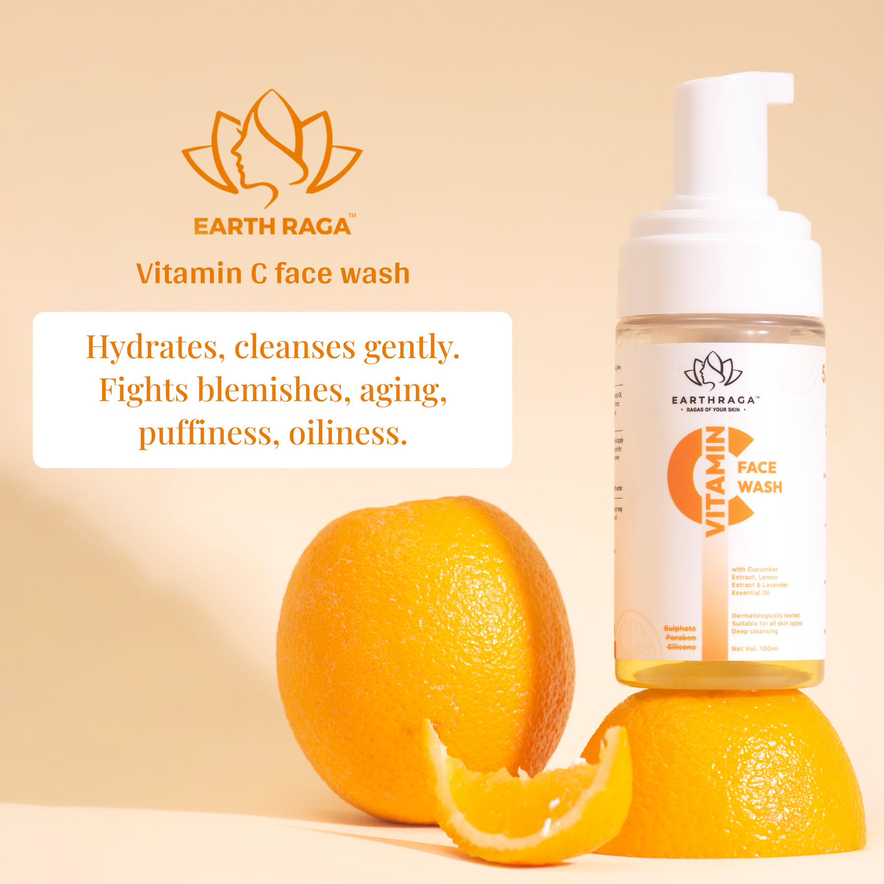 Vitamin C Foaming Face Wash | Excess Oil Control | Minimizes Skin Puffiness | Fades Dark Spots | 100ml