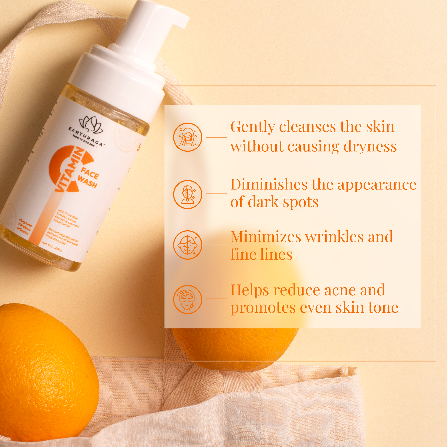 Vitamin C Foaming Face Wash | Excess Oil Control | Minimizes Skin Puffiness | Fades Dark Spots | 100ml