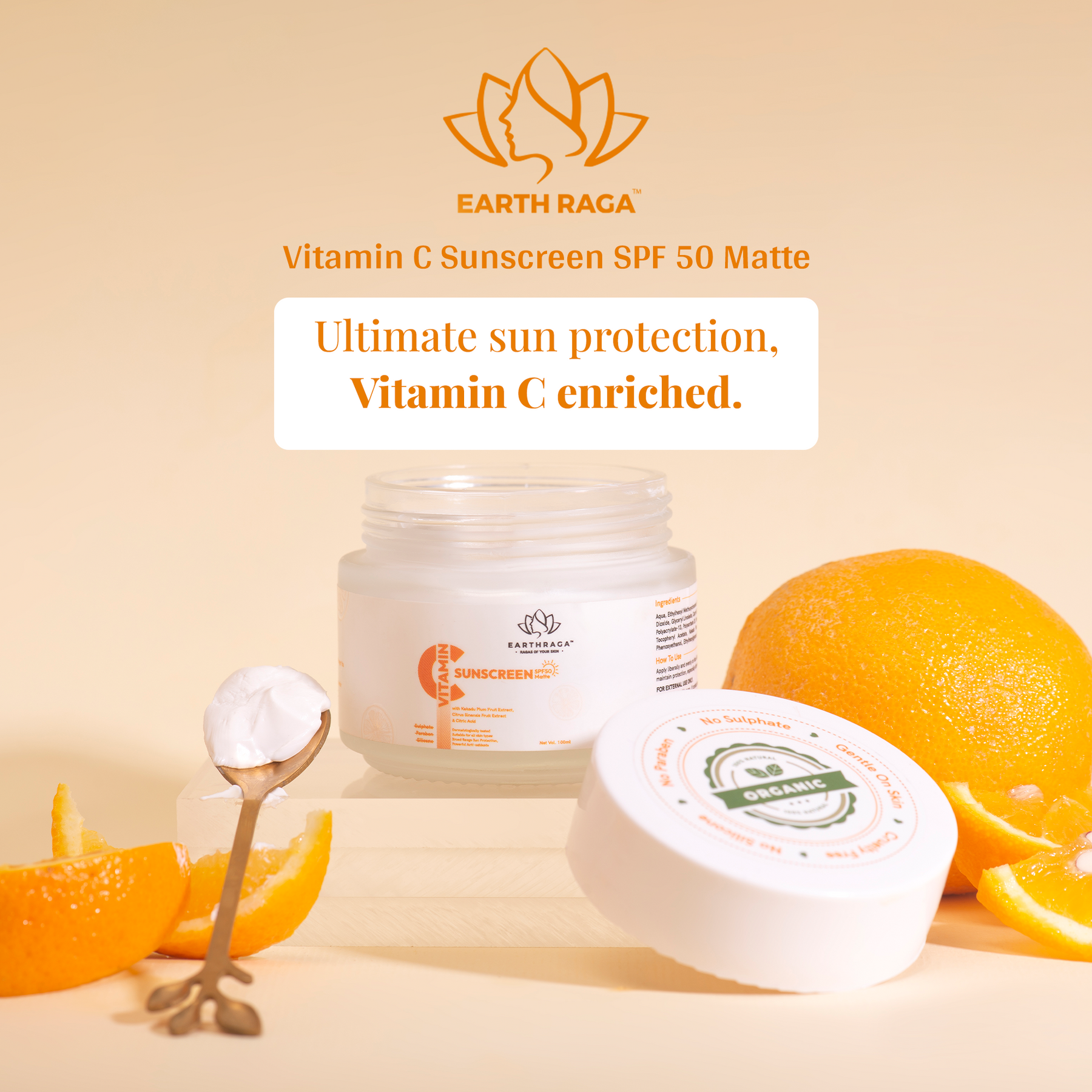 Vitamin C Sunscreen SPF 50 Matte | Protects Skin From Sun Rays | Anti-inflammatory | Reduces Dark Spots & Fine Lines | 100gm