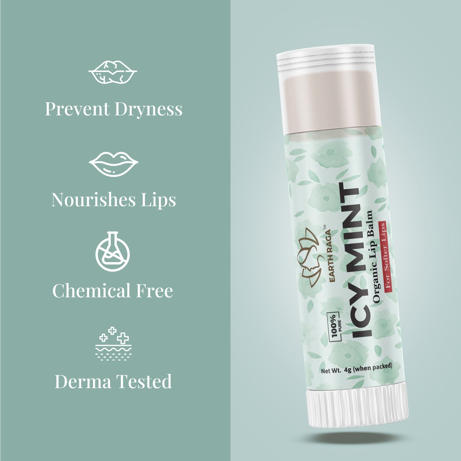 Icy Mint Organic Lip Balm 4g | Hydrates & Moisturize Dry Lips | Rich In Antioxidants & Vitamins | Makes Lips Pink