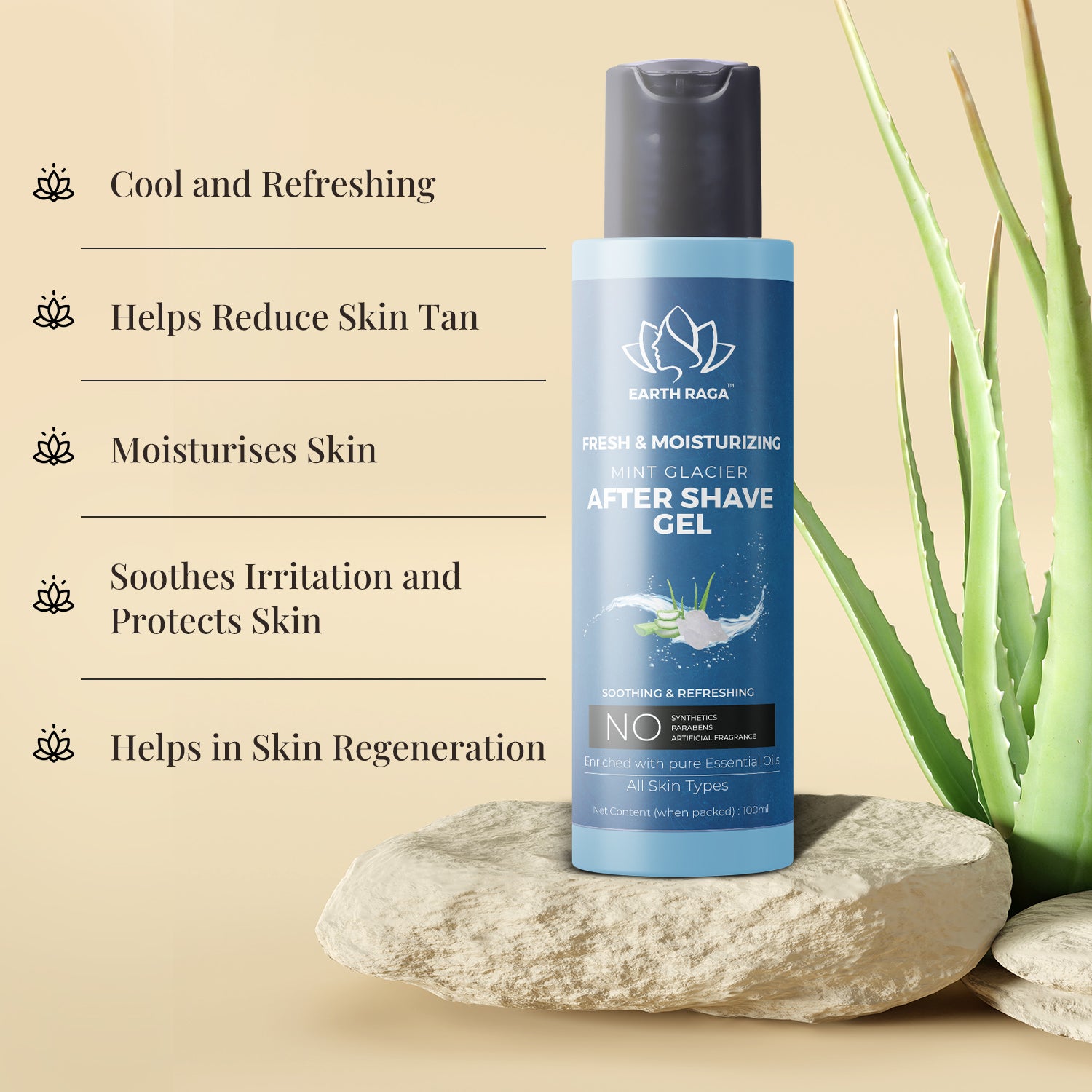 Mint Glacier Aftershave Gel | Reduces Irritation & Itching After Shaving | Provides Cooling Effect On Skin | Antiseptic | 100ml