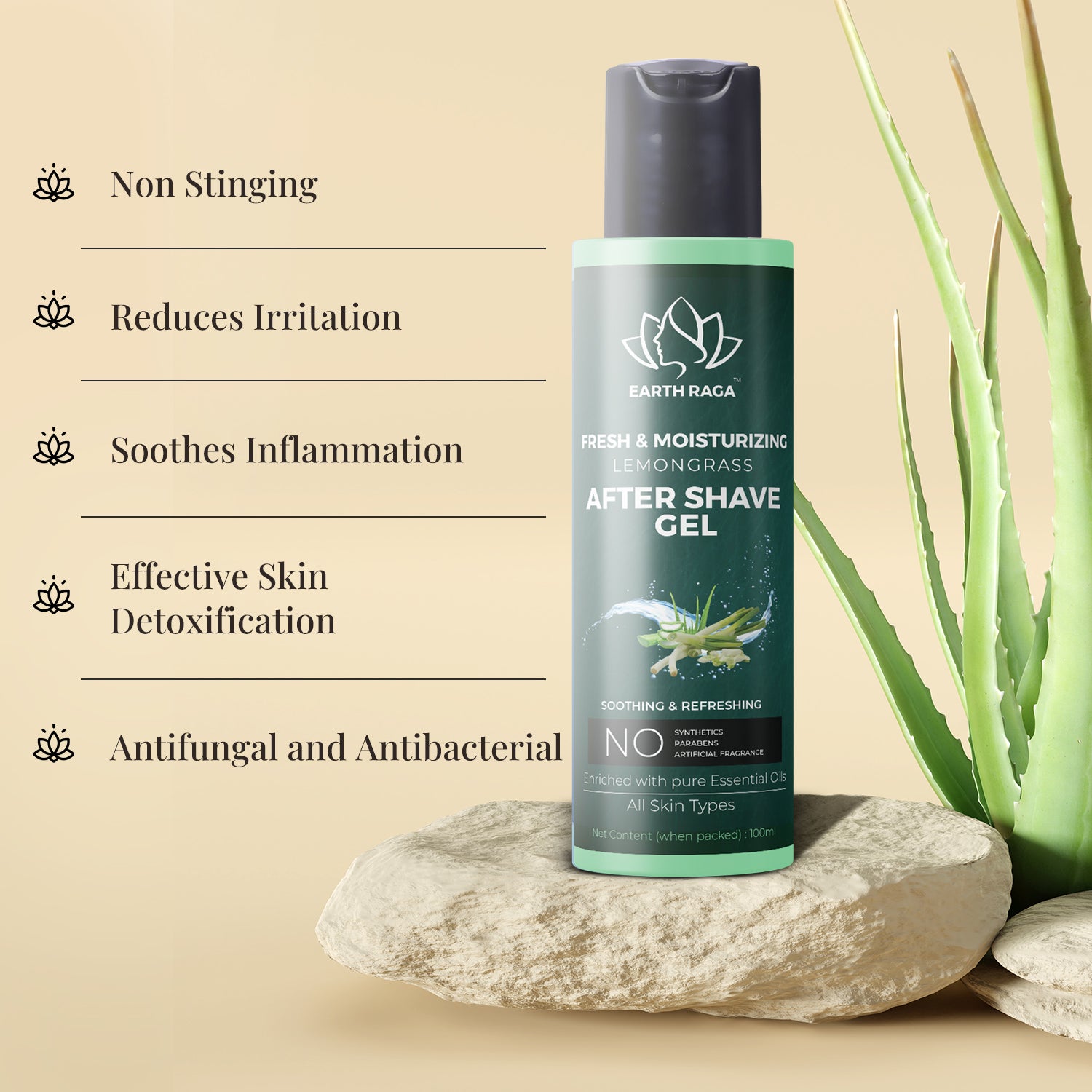 Lemon Grass Aftershave Gel | Moisturizes Skin | Prevents Razor Burns | Reduces Pores & Pimples | Anti-Inflammatory | 100ml