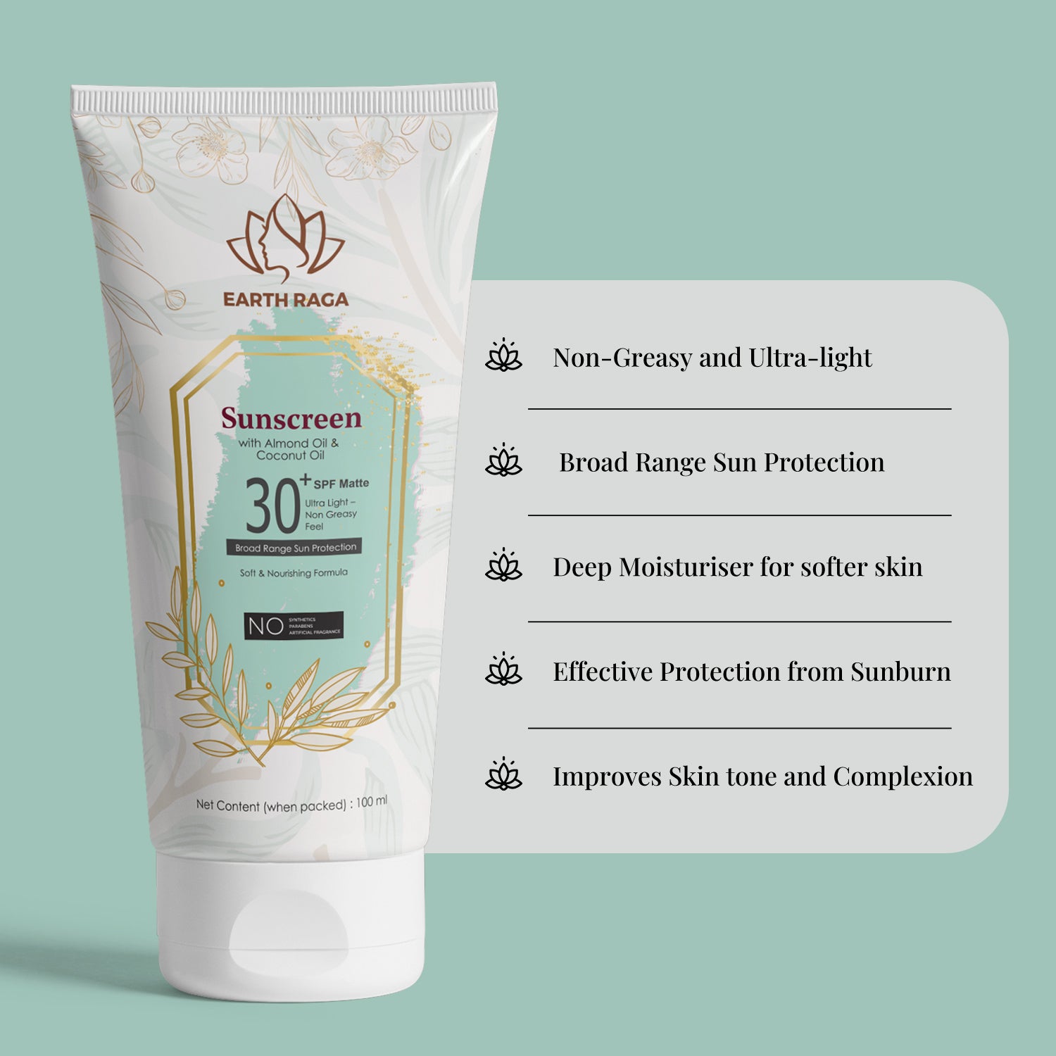 Almond & Coconut Oil Sunscreen |Repairs Sun Damage | Improves Skin Tone | Makes Skin Firm & Tight |30+ SPF Matte | 100gms