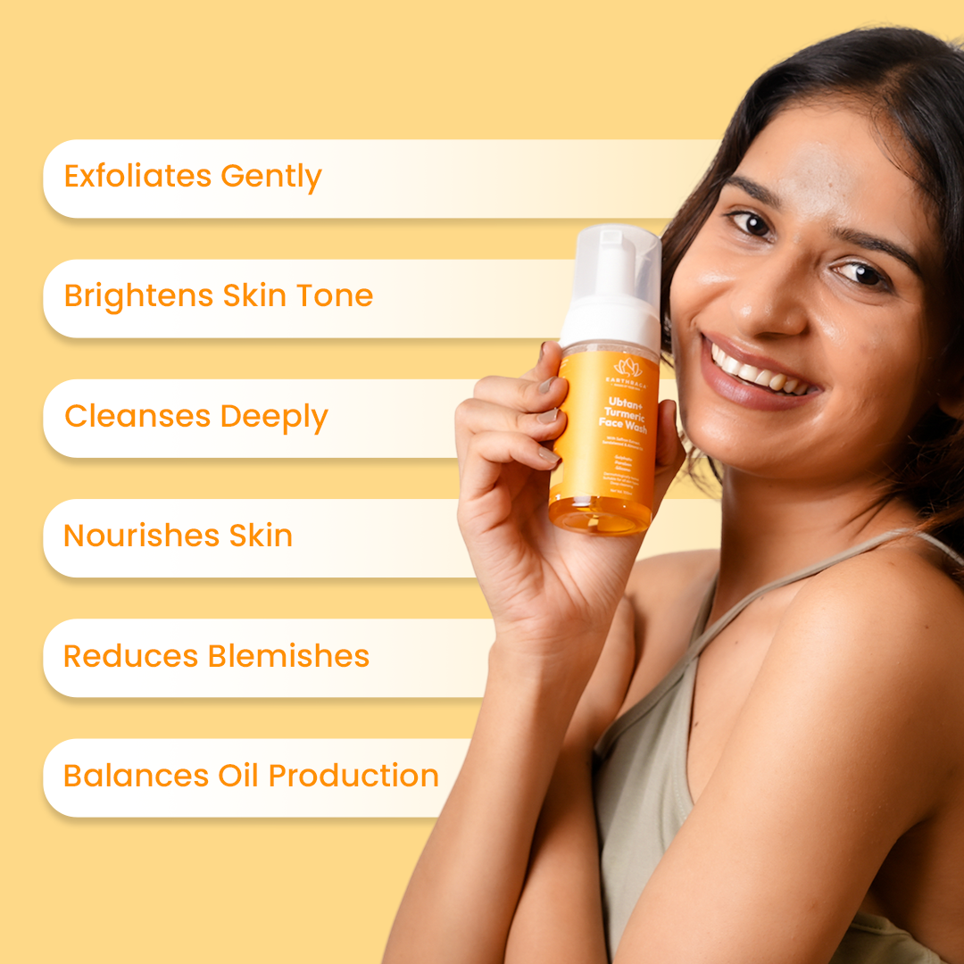 Earthraga Ubtan + Turmeric Foaming Face Wash | 100ml X 2 + Bakuchiol Day Cream | 30 gm