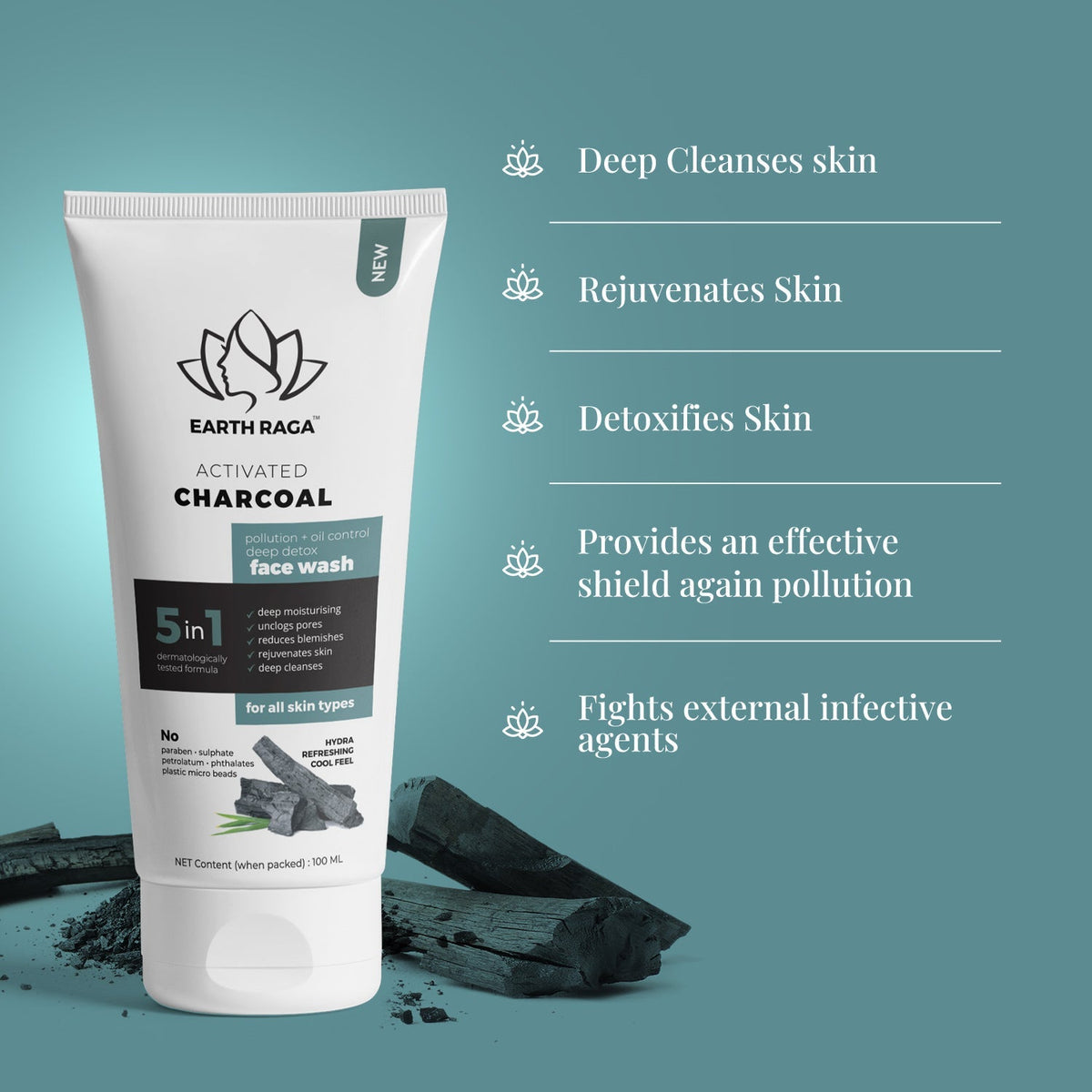 Earthraga Activated Charcoal Facewash |For clear skin | 100ml