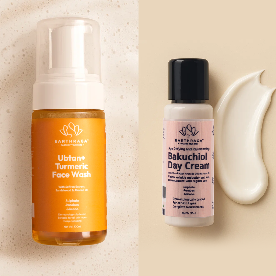 Earthraga Ubtan + Turmeric Foaming Face Wash | 100ml X 2 + Bakuchiol Day Cream | 30 gm
