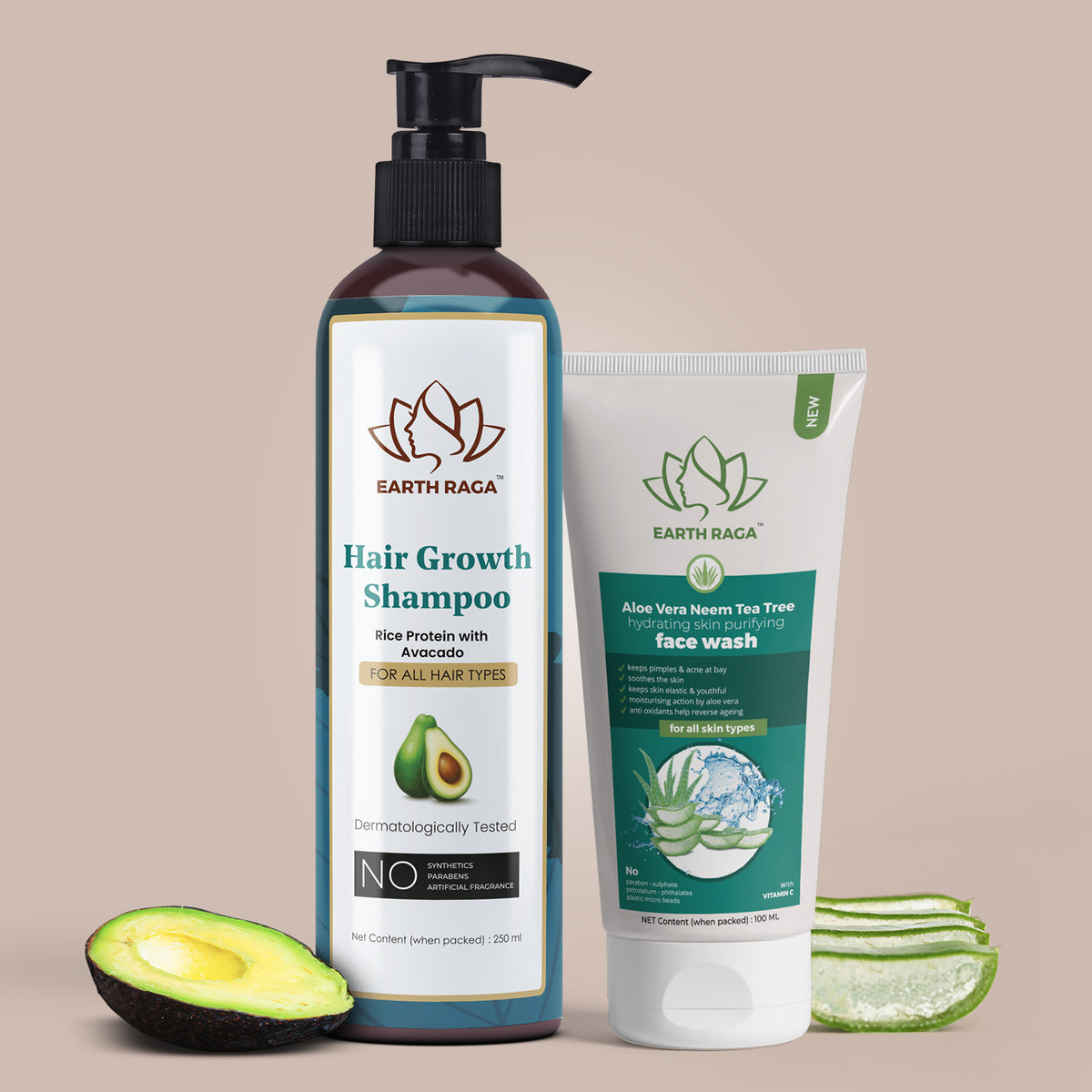 Hair Growth Shampoo and Aloe Vera Neem Tea Tree Face Wash Combo
