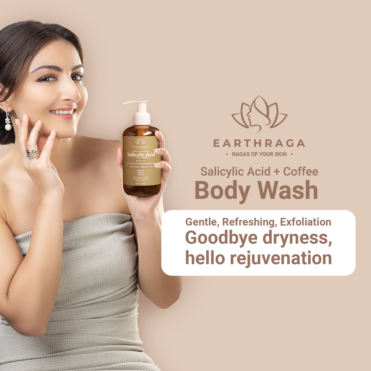 Earthraga Ultra Refreshing  Salicylic Acid + Coffee Body Wash for Exfoliating Skin | 200ml