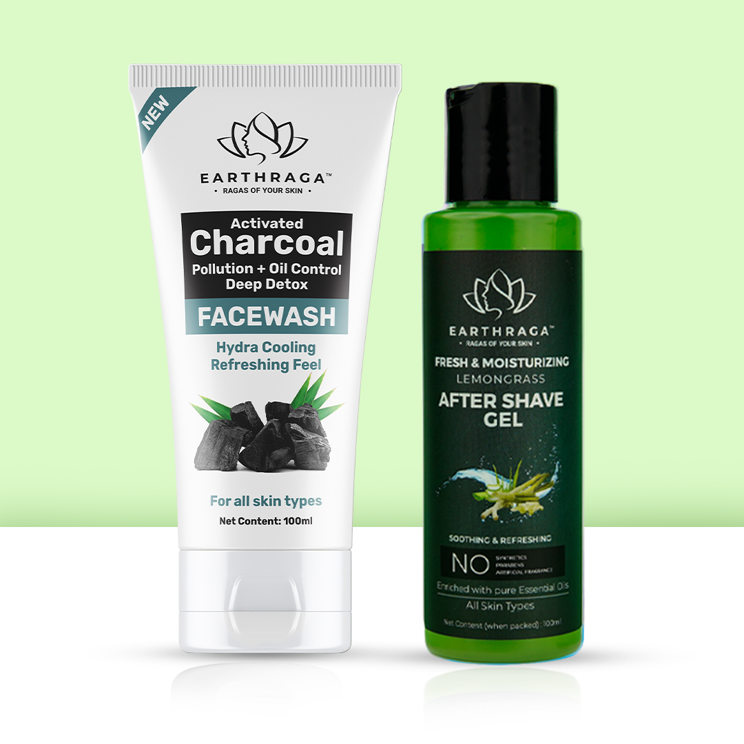 Earthraga Activated Charcoal Facewash + Lemon Grass Aftershave Gel - Combo