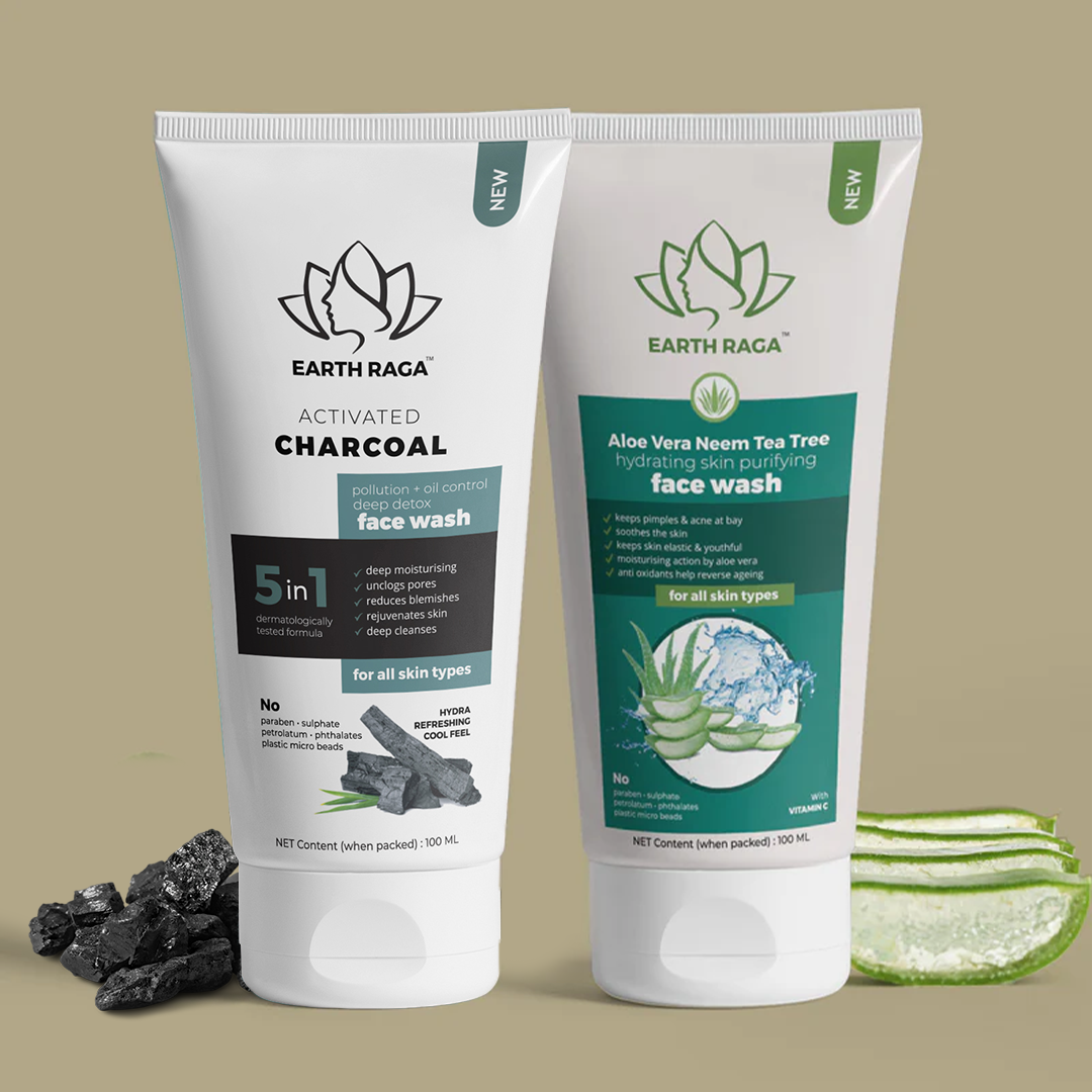 Activated Charcoal Face Wash and Aloe Vera Neem Tea Tree Face Wash Combo
