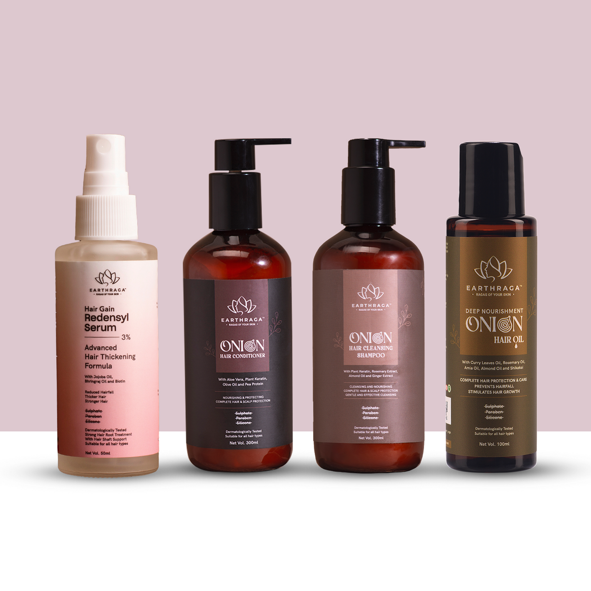 Hair Care Kit- Onion Hair Cleansing Shampoo, Onion Hair Conditioner, Deep Nourishment Onion Hair Oil and Hair Gain Redensyl serum