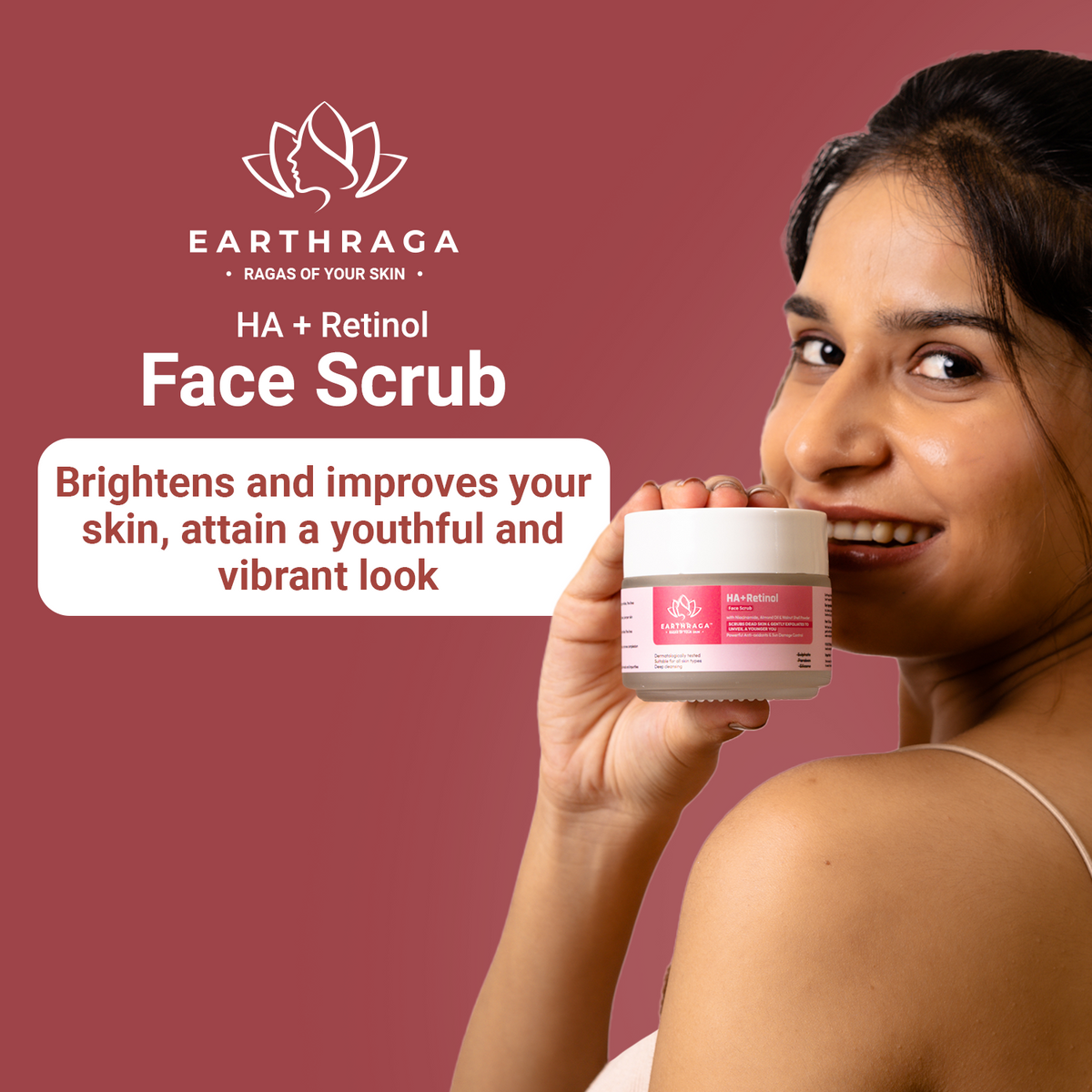 HA + Retinol Face Scrub | Clears Clogged Pores | Fades Wrinkles | Brightens Skin | Removes Tan | 100ml