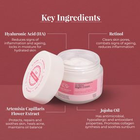Anti Ageing & Skin Brightening HA+Retinol Night Cream | Locks Moisture In Skin | Reduces Pores | Evens Skin-Tone | 100ml