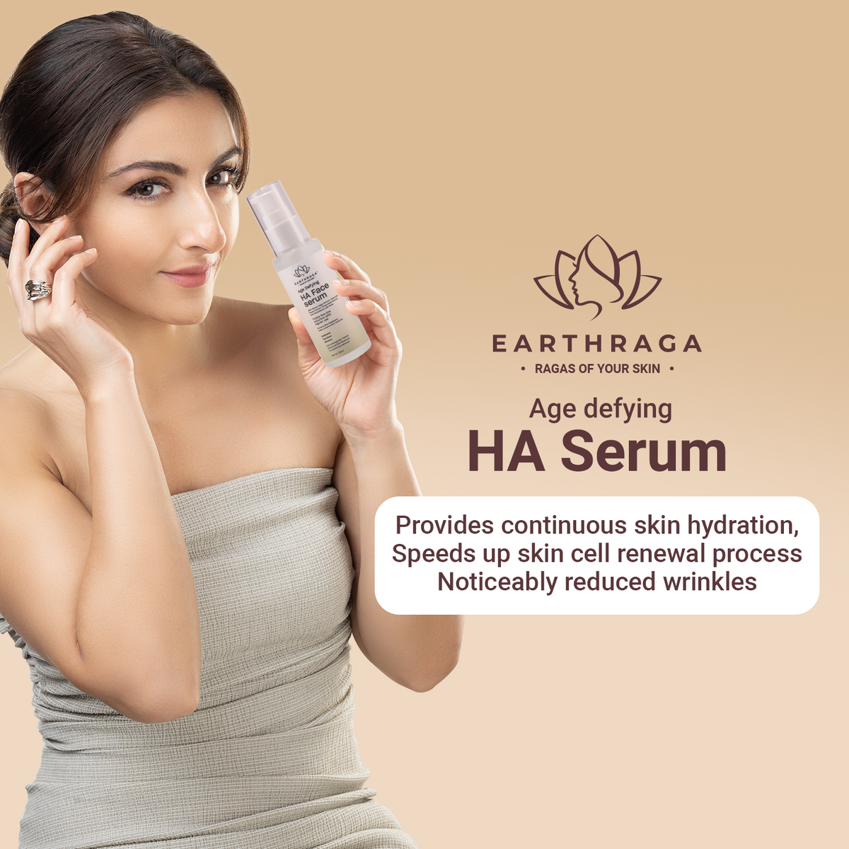 Earthraga Age Defying HA Face Serum |  Skin Hydration |  Stimulates Collagen for Firmer Skin | 30ml