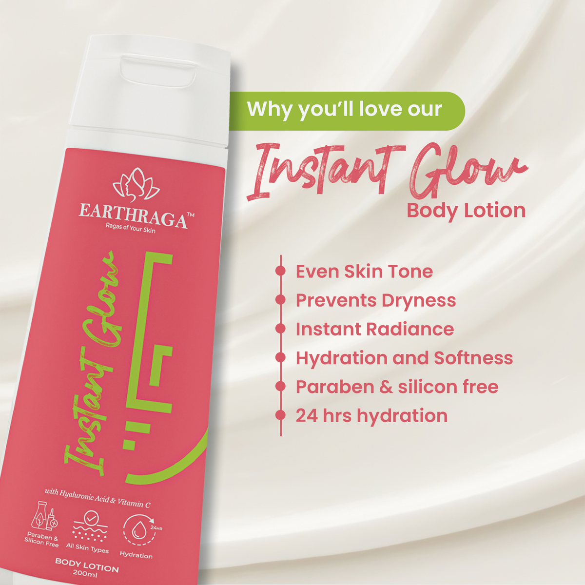 Earthraga Instant Glow Body Lotion | Glow-Boosting Moisturizer with ...
