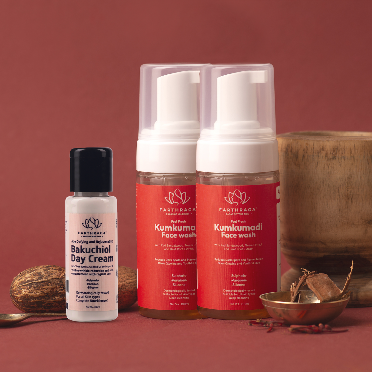 Kumkumadi Foaming Face Wash | 100ml X 2 + Bakuchiol Day Cream | 30 gm