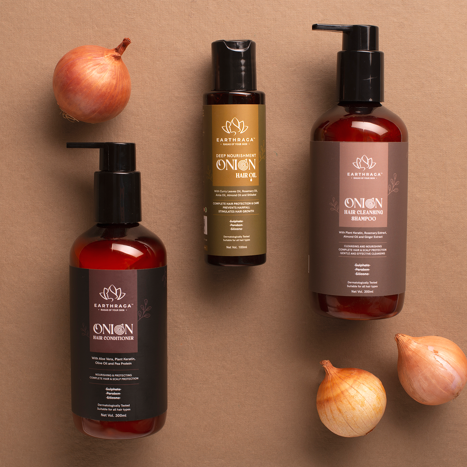 Hair Care Kit- Onion Hair Cleansing Shampoo, Onion Hair Conditioner, Deep Nourishment Onion Hair Oil and Hair Gain Redensyl serum