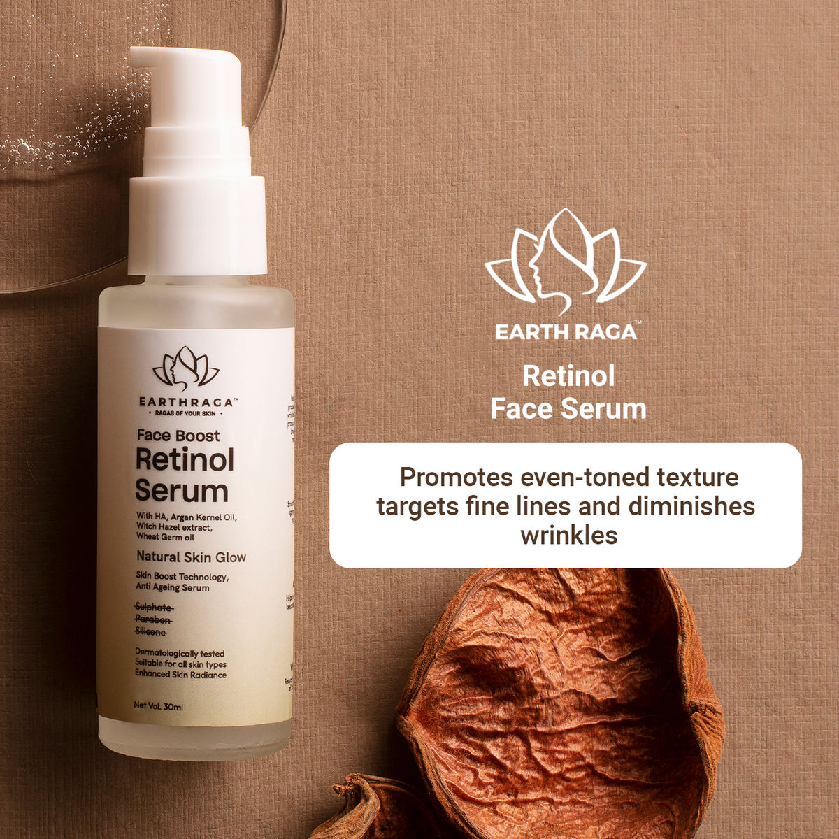 Earthraga Retinol Serum | Moisten Skin | Reduces Wrinkles & Fine Lines | Treats Acne | 30ml
