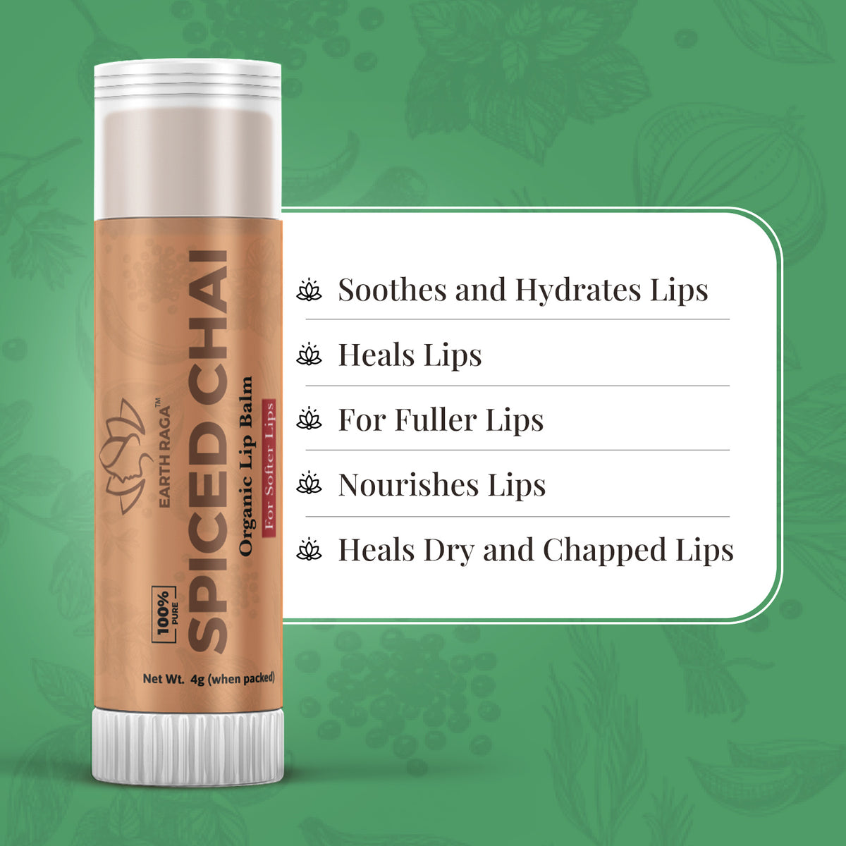 Spiced Chai Organic Lip Balm 4g | Locks Moisture In Lips | Soothes Chapped Lips | Heals Damaged Lips| Enriched With Antioxidants